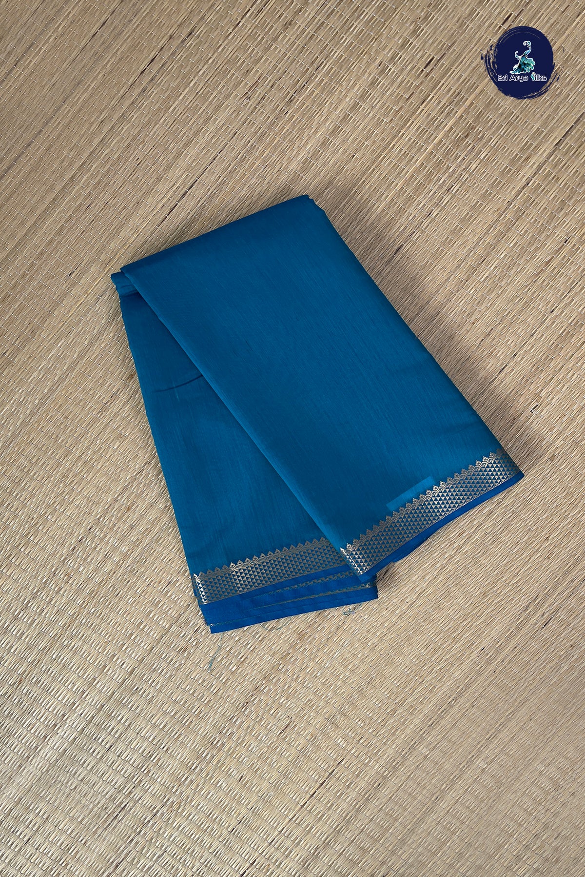 Teal Blue Budget Semi Silk Cotton Saree With Plain Pattern