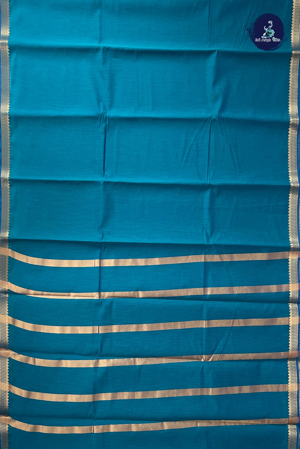 Teal Blue Budget Semi Silk Cotton Saree With Plain Pattern