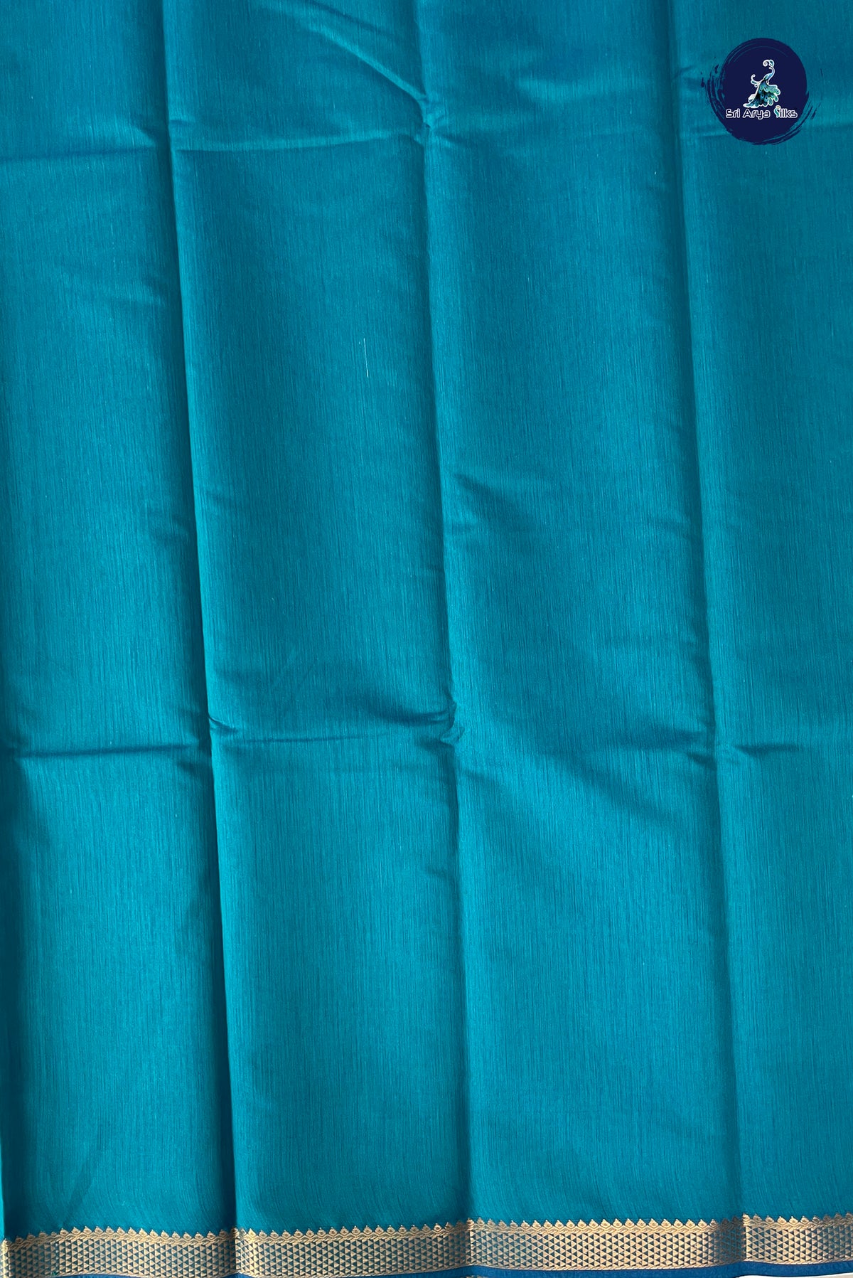 Teal Blue Budget Semi Silk Cotton Saree With Plain Pattern