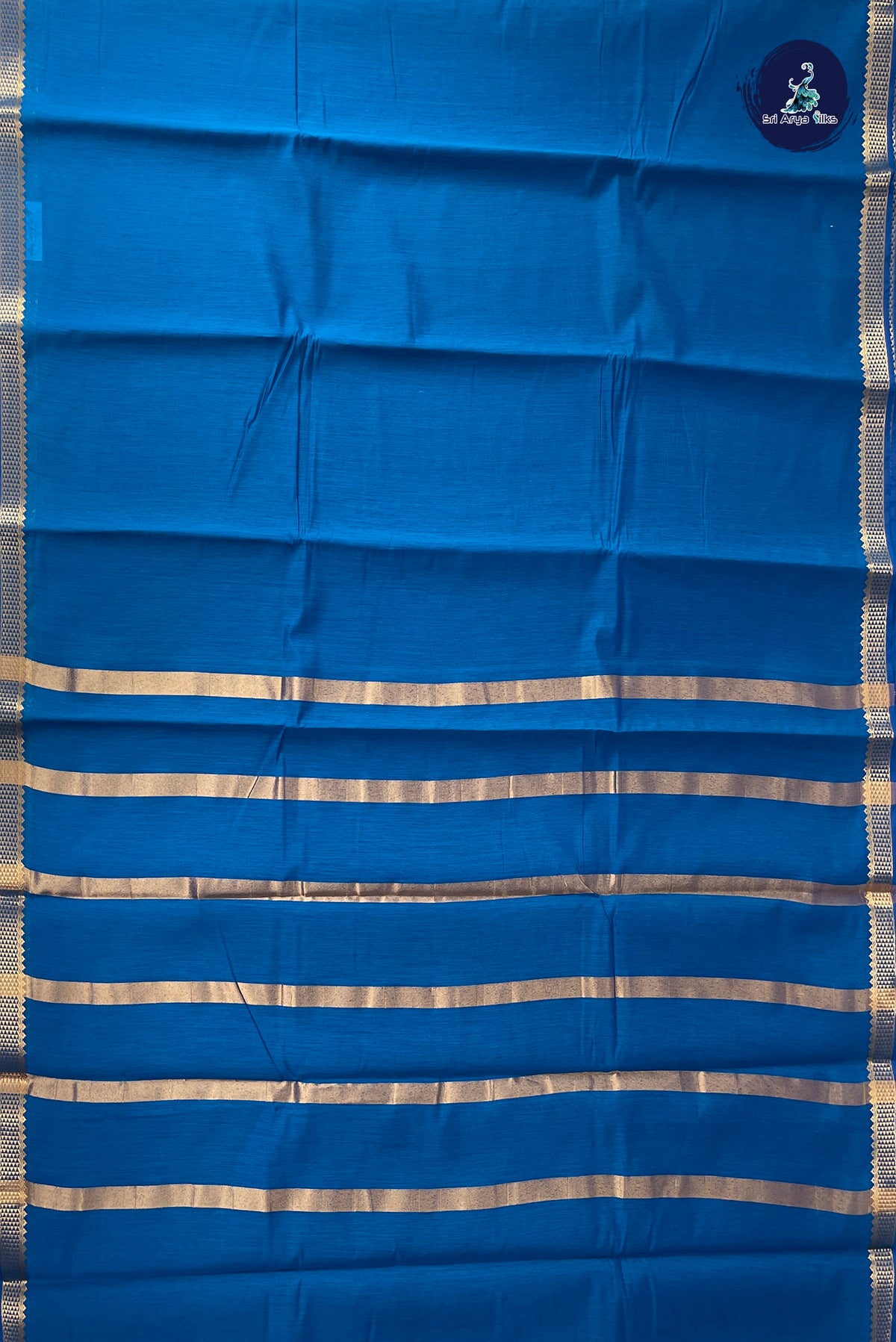Sapphire Blue Budget Semi Silk Cotton Saree With Plain Pattern