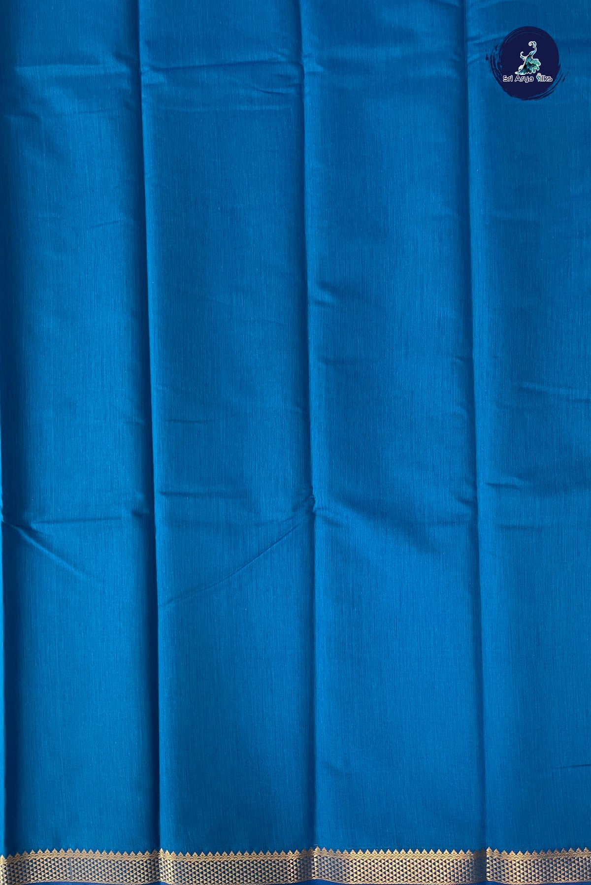 Sapphire Blue Budget Semi Silk Cotton Saree With Plain Pattern