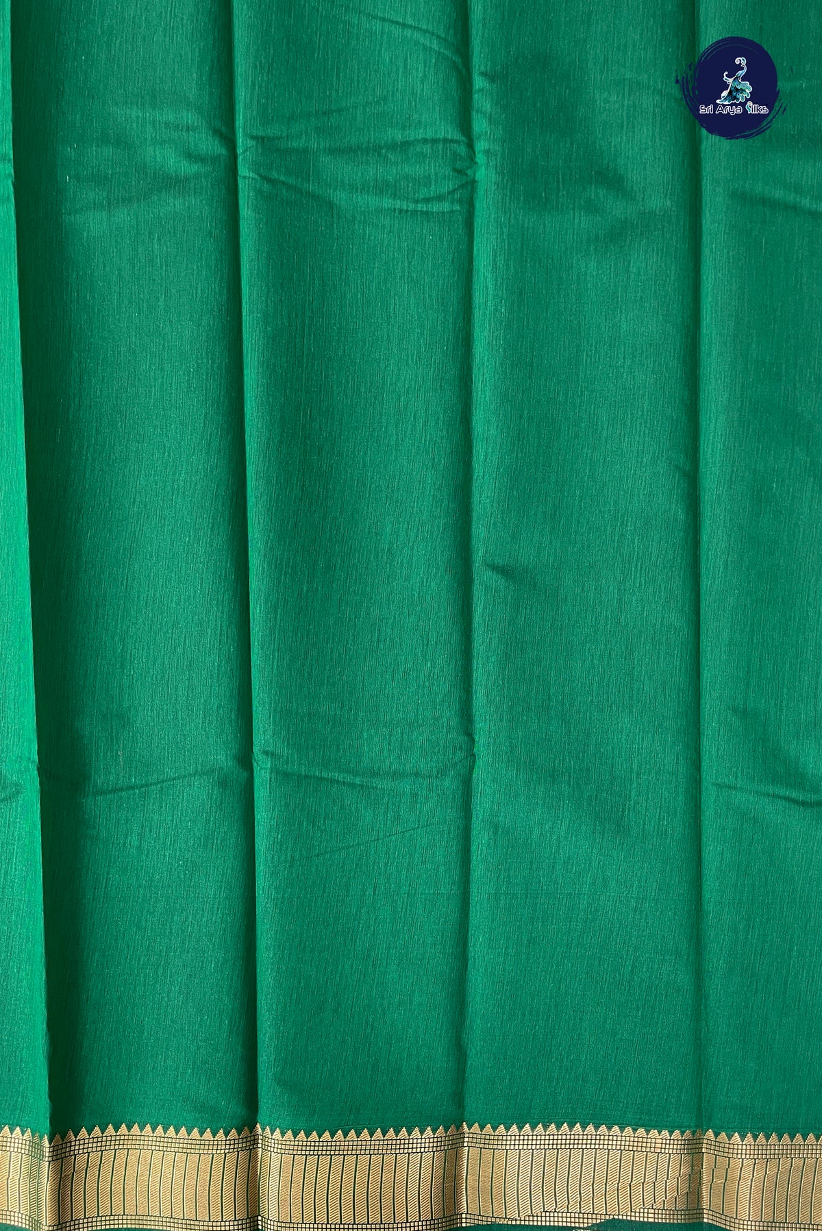Green Budget Semi Silk Cotton Saree With Plain Pattern