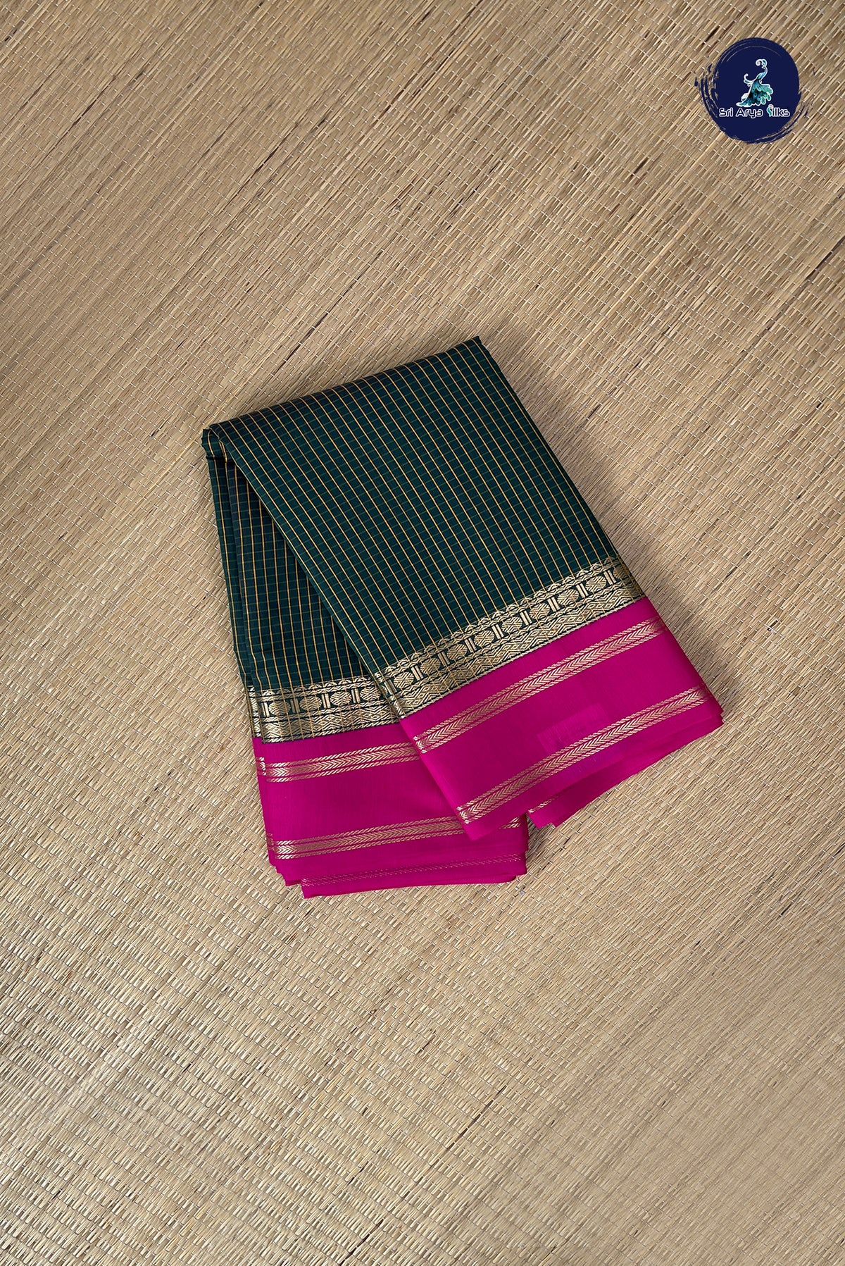 Bottle Green Budget Semi Silk Cotton Saree With Checked Pattern