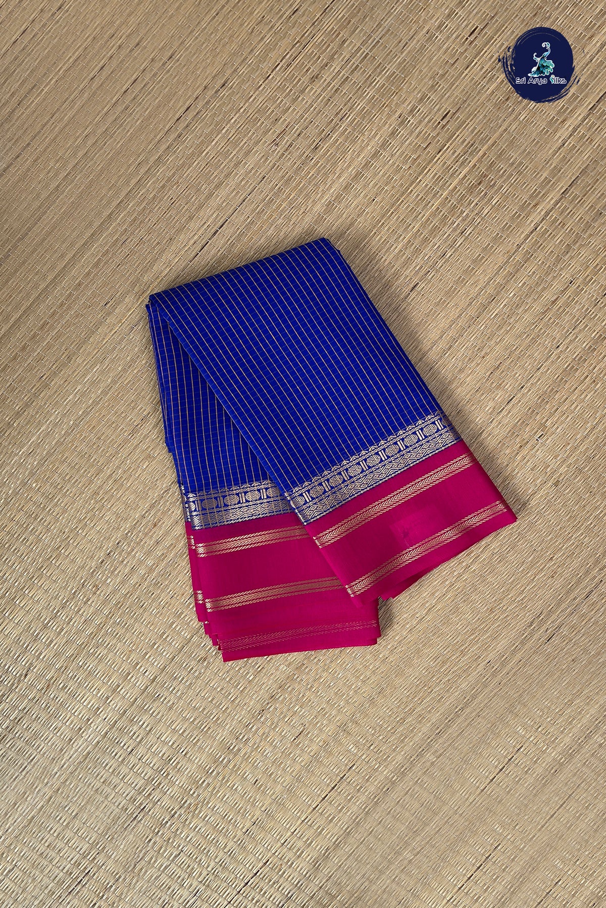 Blue Budget Semi Silk Cotton Saree With Checked Pattern