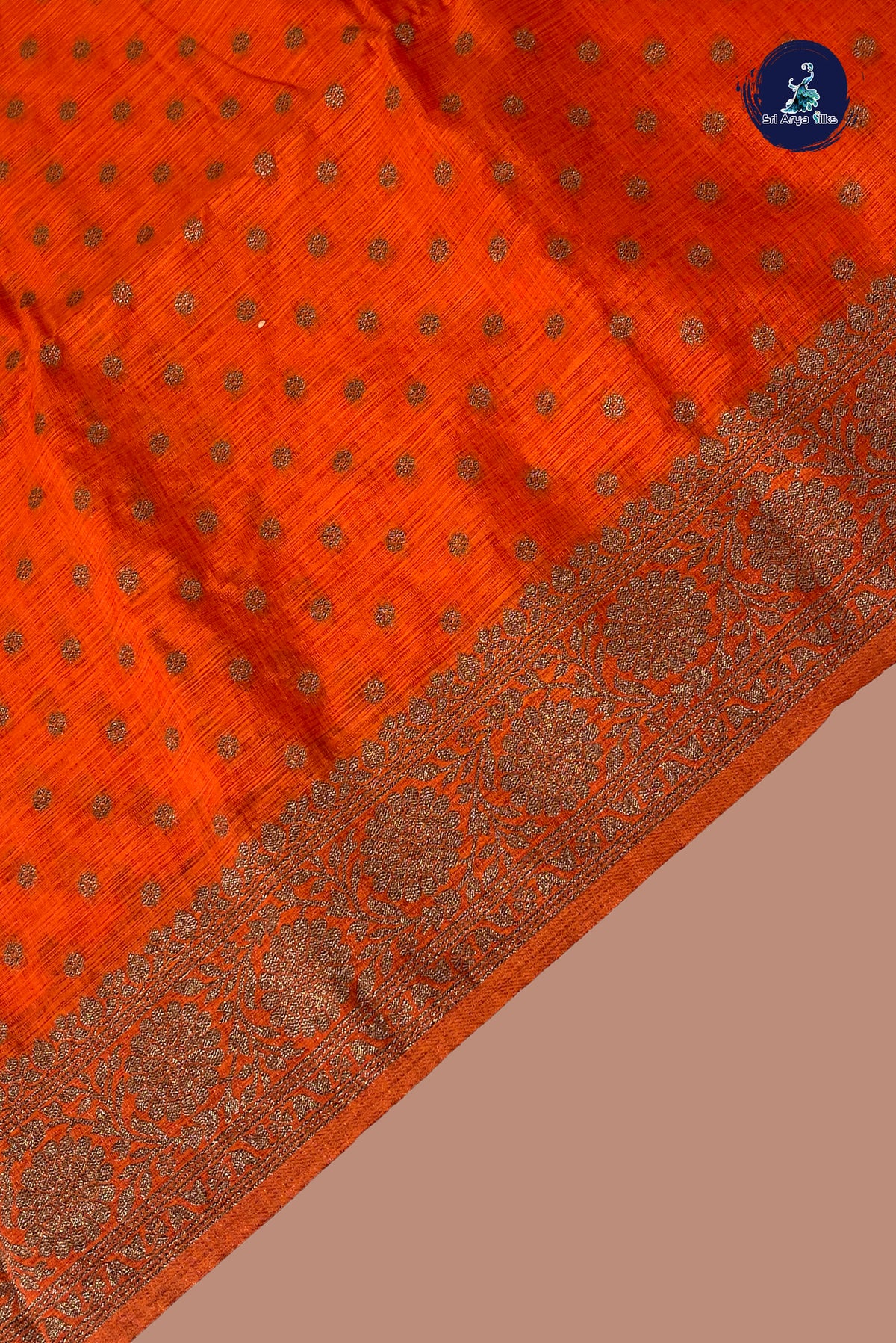 Orange Semi Tussar Saree With Zari Buttas Pattern