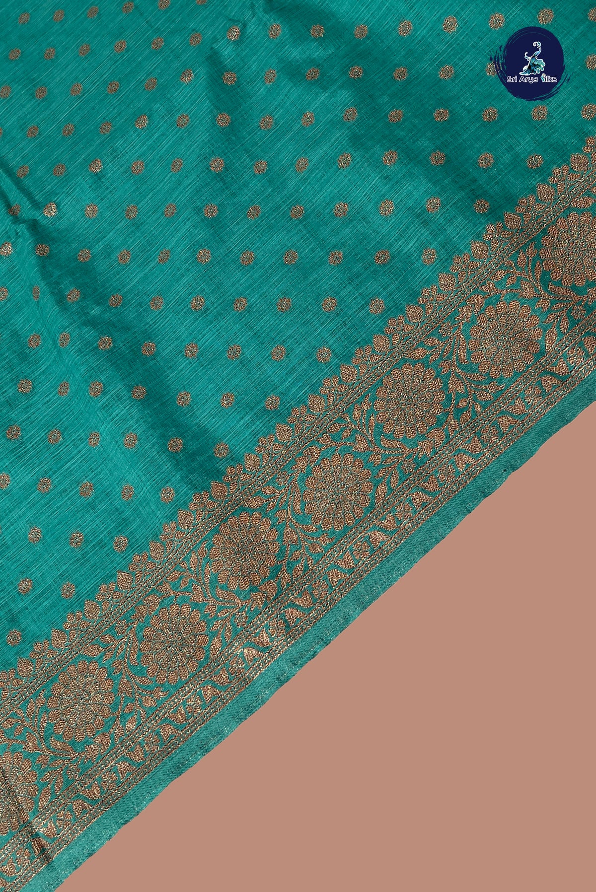 Teal Semi Tussar Saree With Zari Buttas Pattern