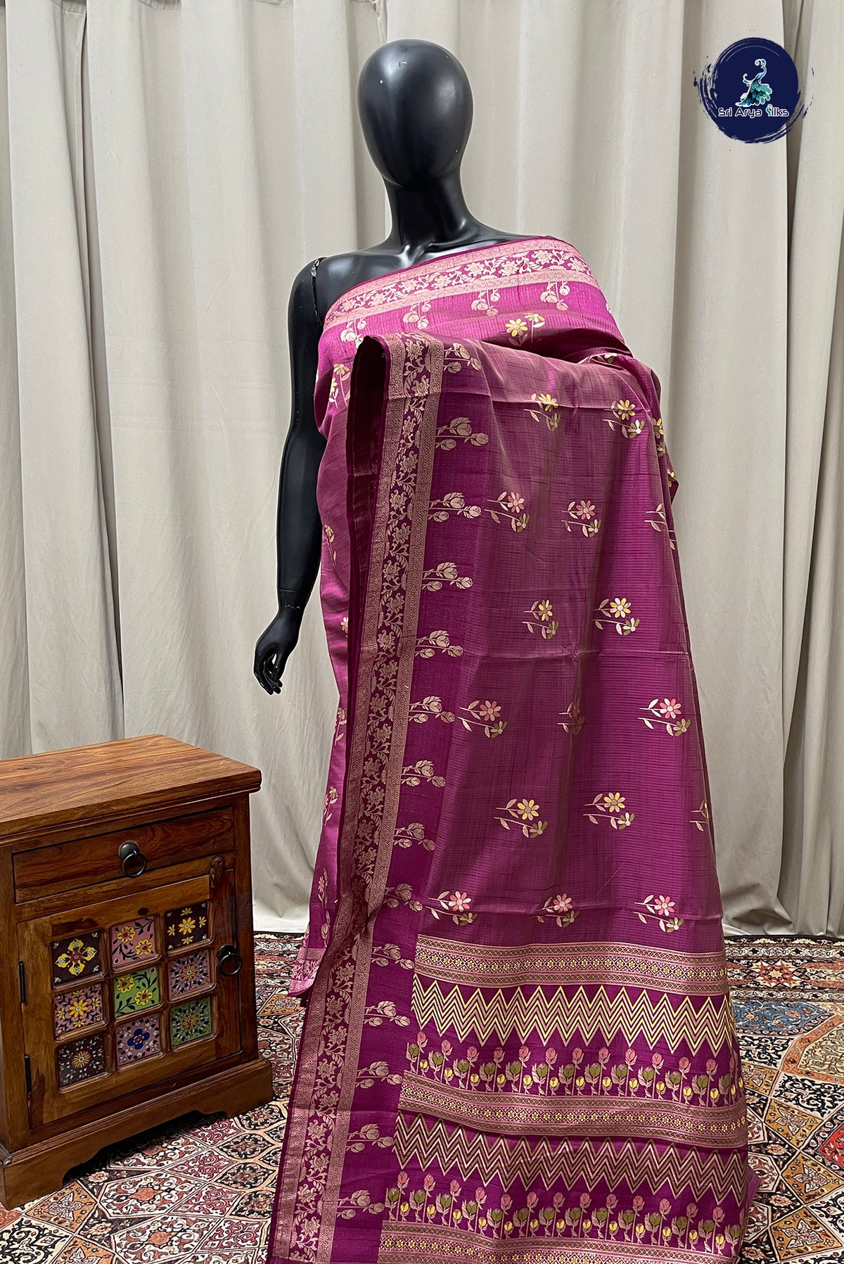 BeetRoot Shade Semi Tussar Saree With Zari Buttas Pattern