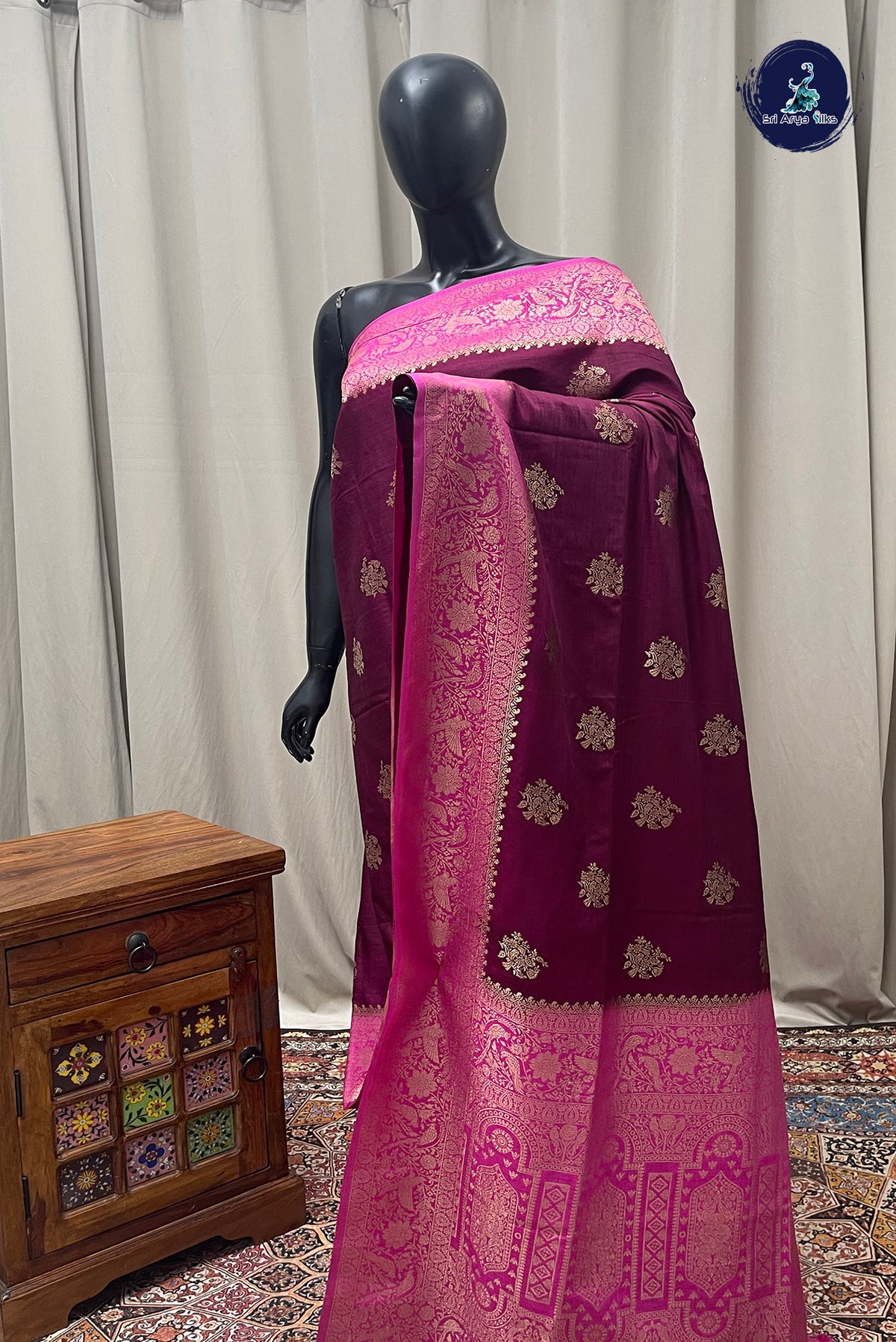 Snuf Semi Raw Silk Saree With Zari Buttas Pattern