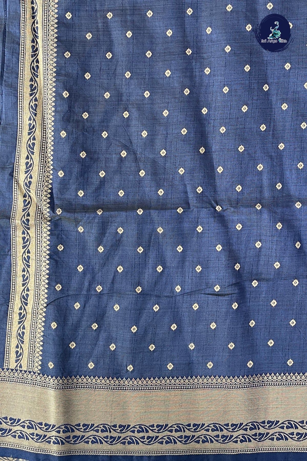 Dark Blue Semi Tussar Saree With Zari Buttas Pattern