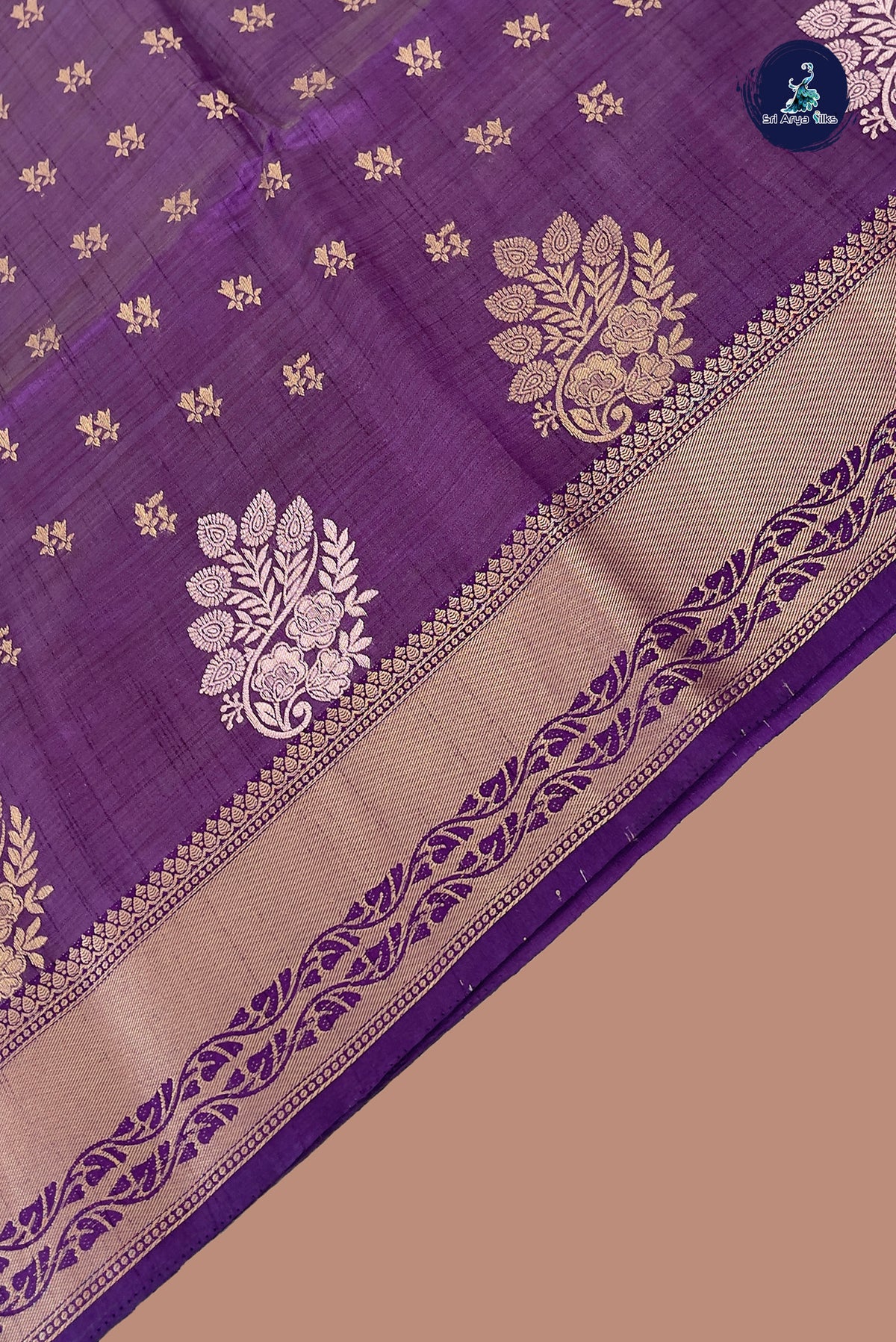 Violet Semi Tussar Saree With Zari Buttas Pattern