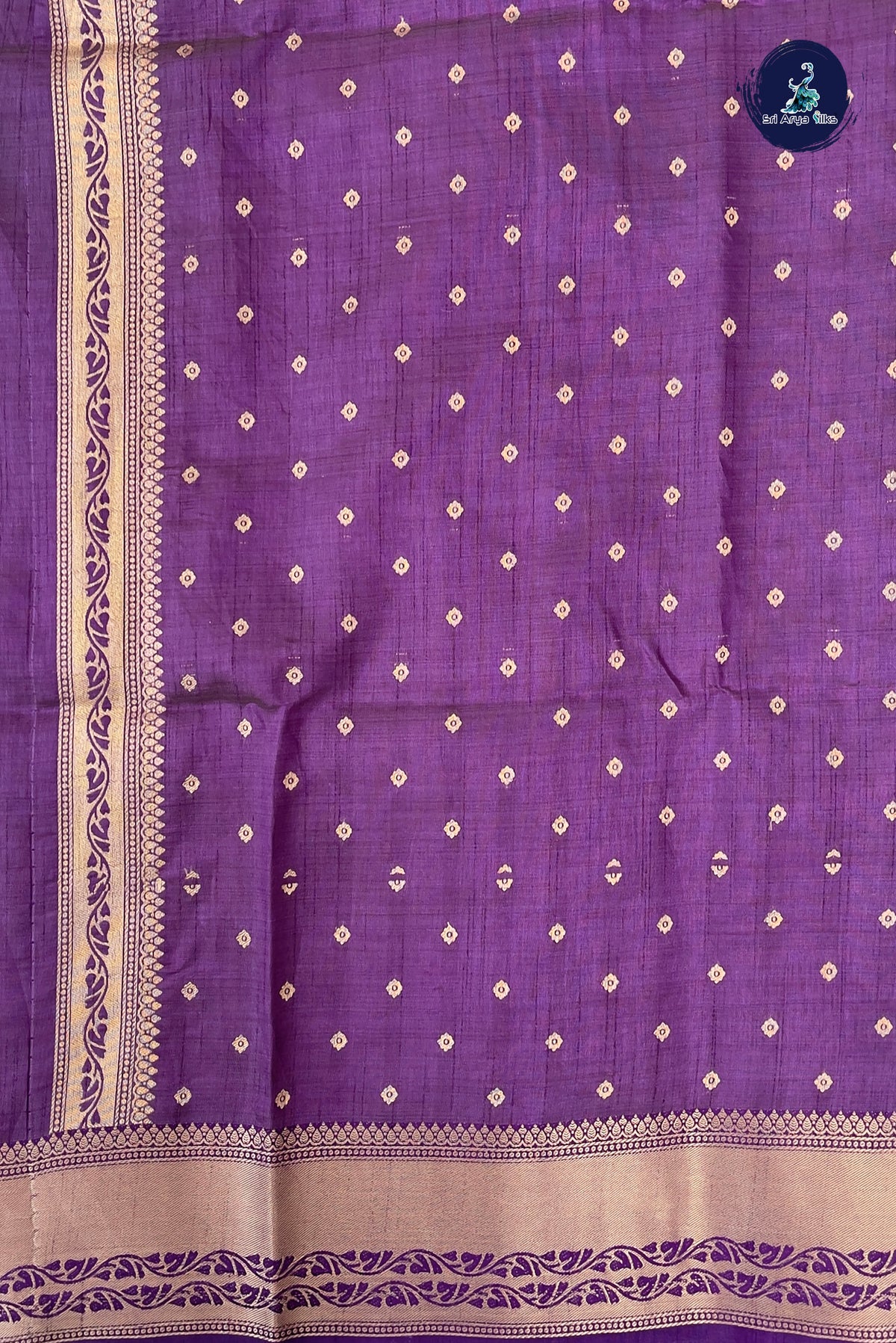 Violet Semi Tussar Saree With Zari Buttas Pattern