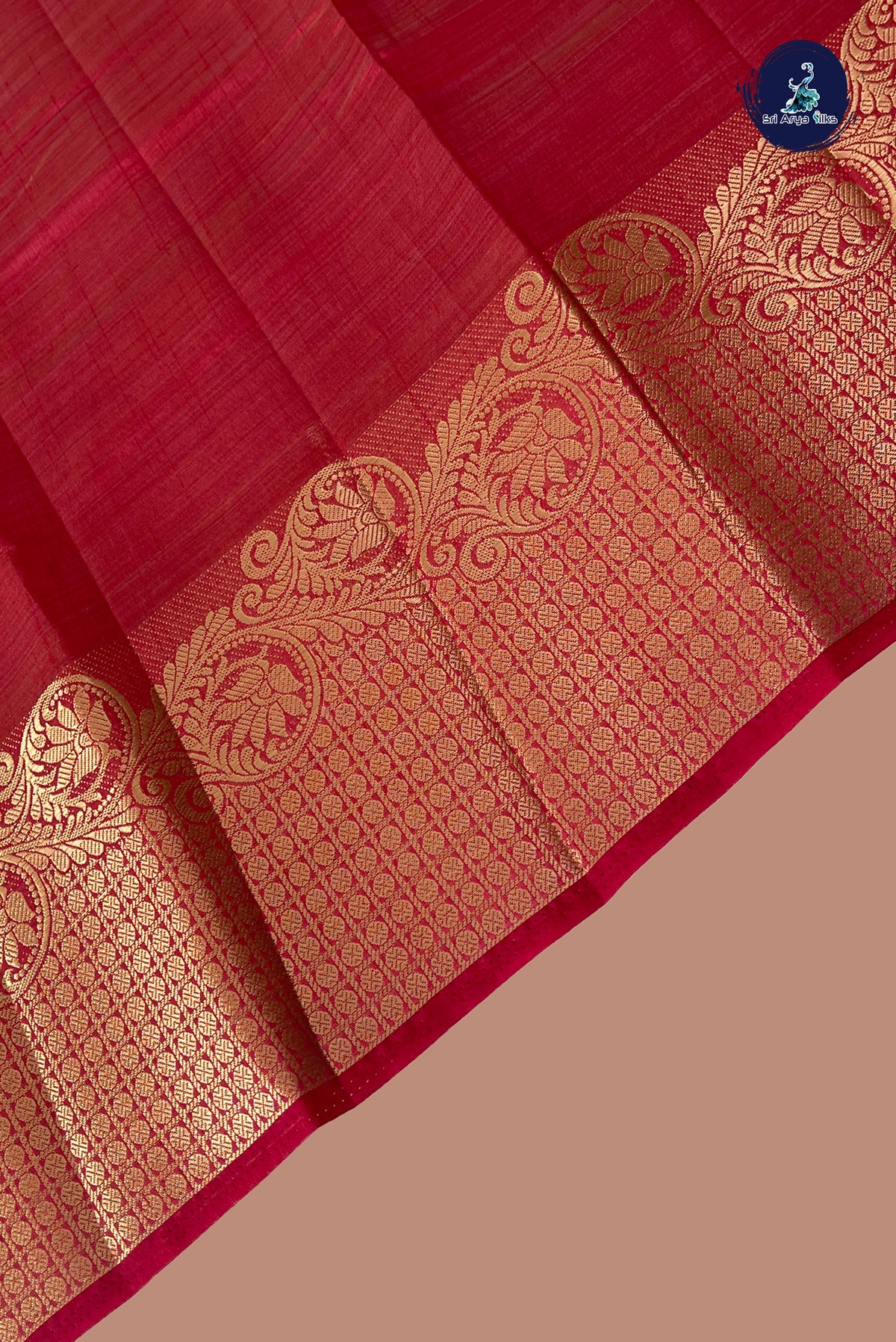 Reddish Pink Semi Tussar Saree With Plain Pattern
