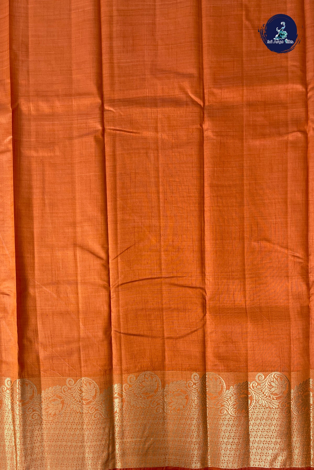 Orange Semi Tussar Saree With Plain Pattern
