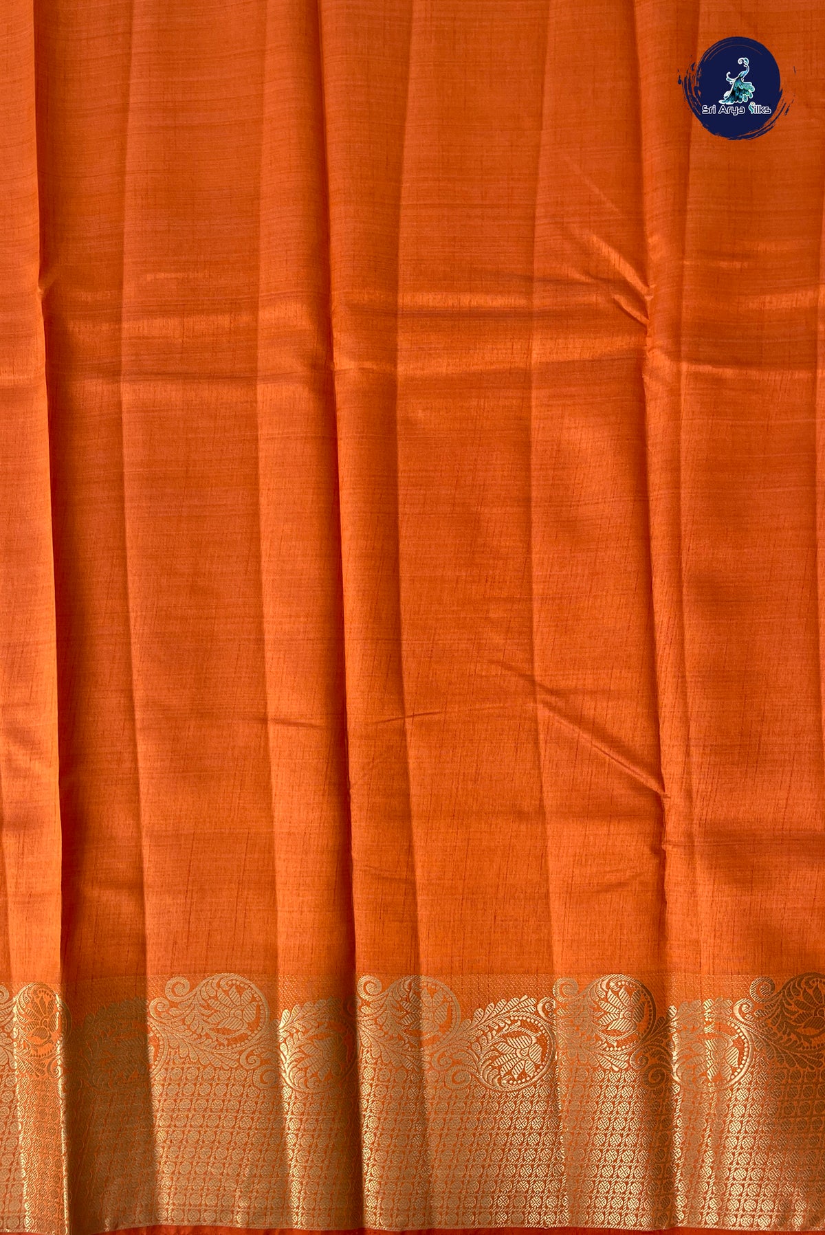 Orange Semi Tussar Saree With Plain Pattern