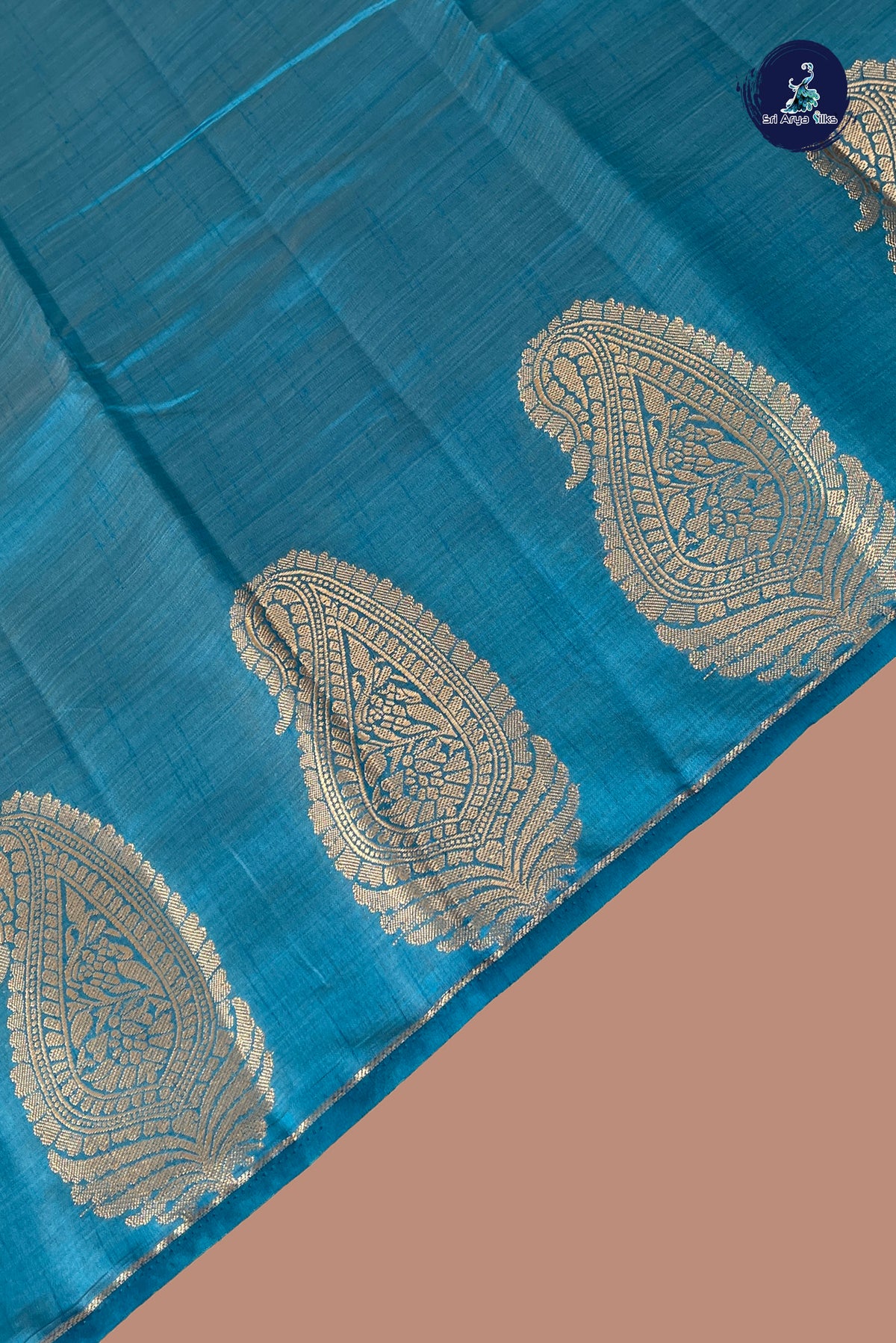Teal Blue Semi Tussar Saree With Plain Pattern