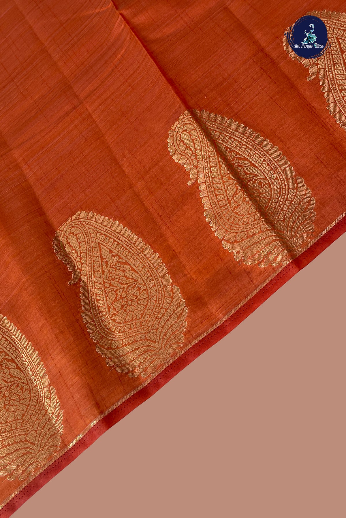 Rust Semi Tussar Saree With Plain Pattern