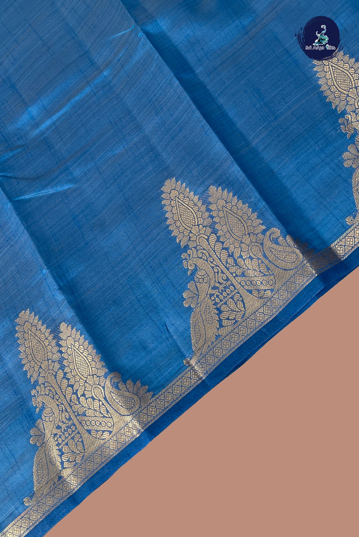 Blue Semi Tussar Saree With Plain Pattern
