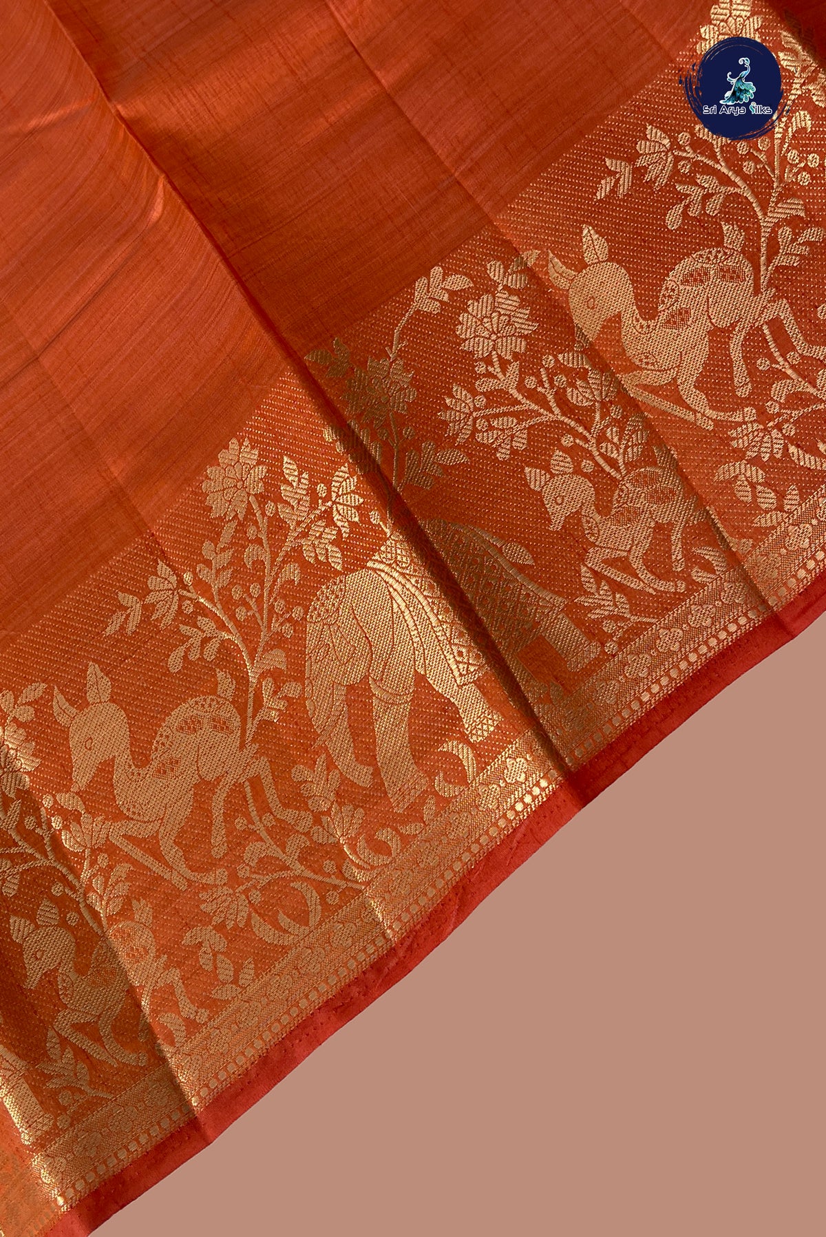 Orange Semi Tussar Saree With Plain Pattern