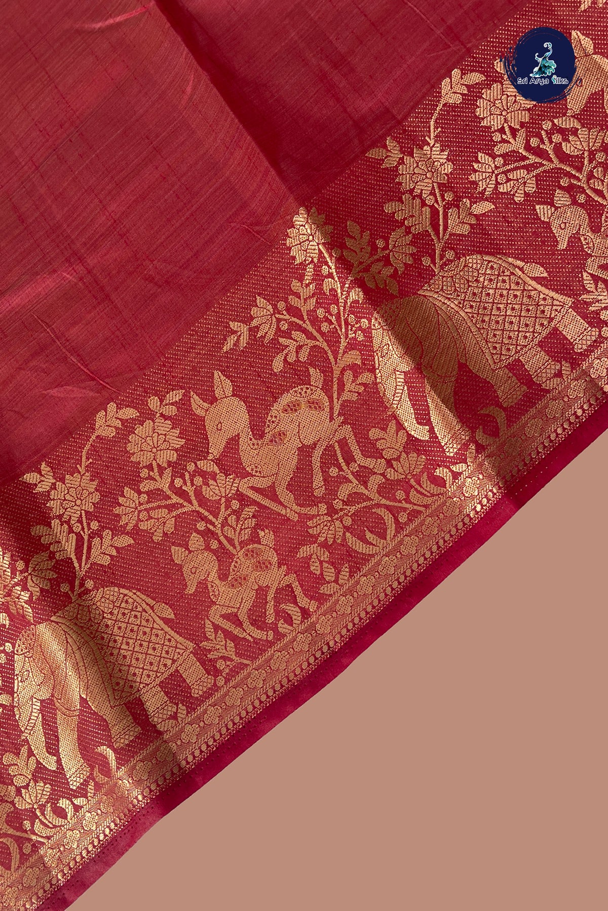 Red Semi Tussar Saree With Plain Pattern