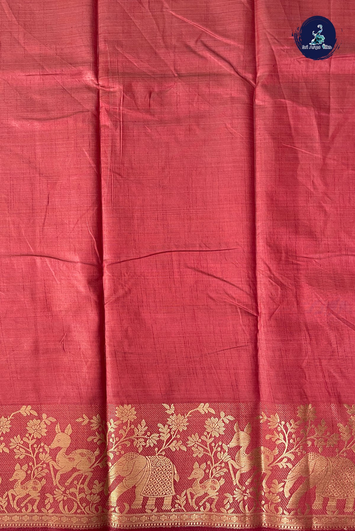 Red Semi Tussar Saree With Plain Pattern