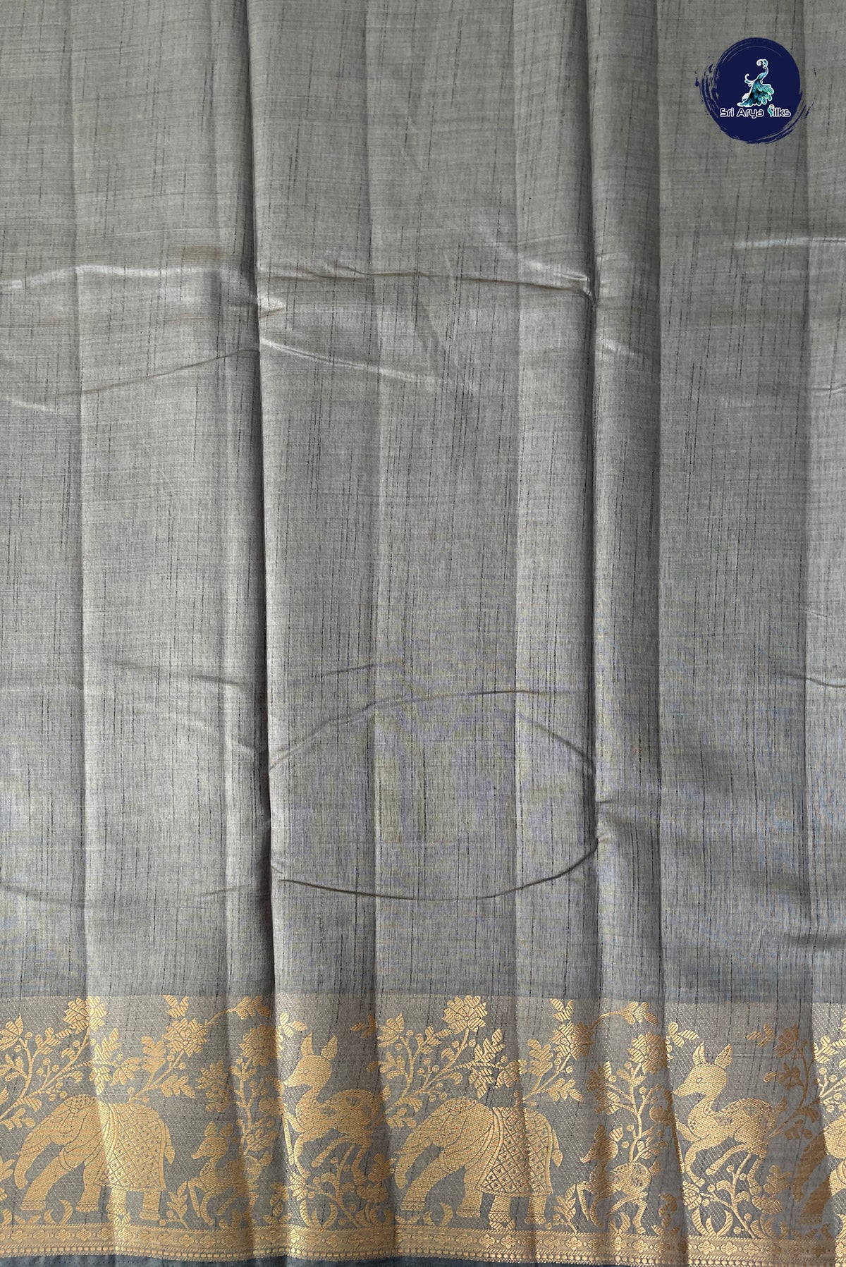 Grey Semi Tussar Saree With Plain Pattern