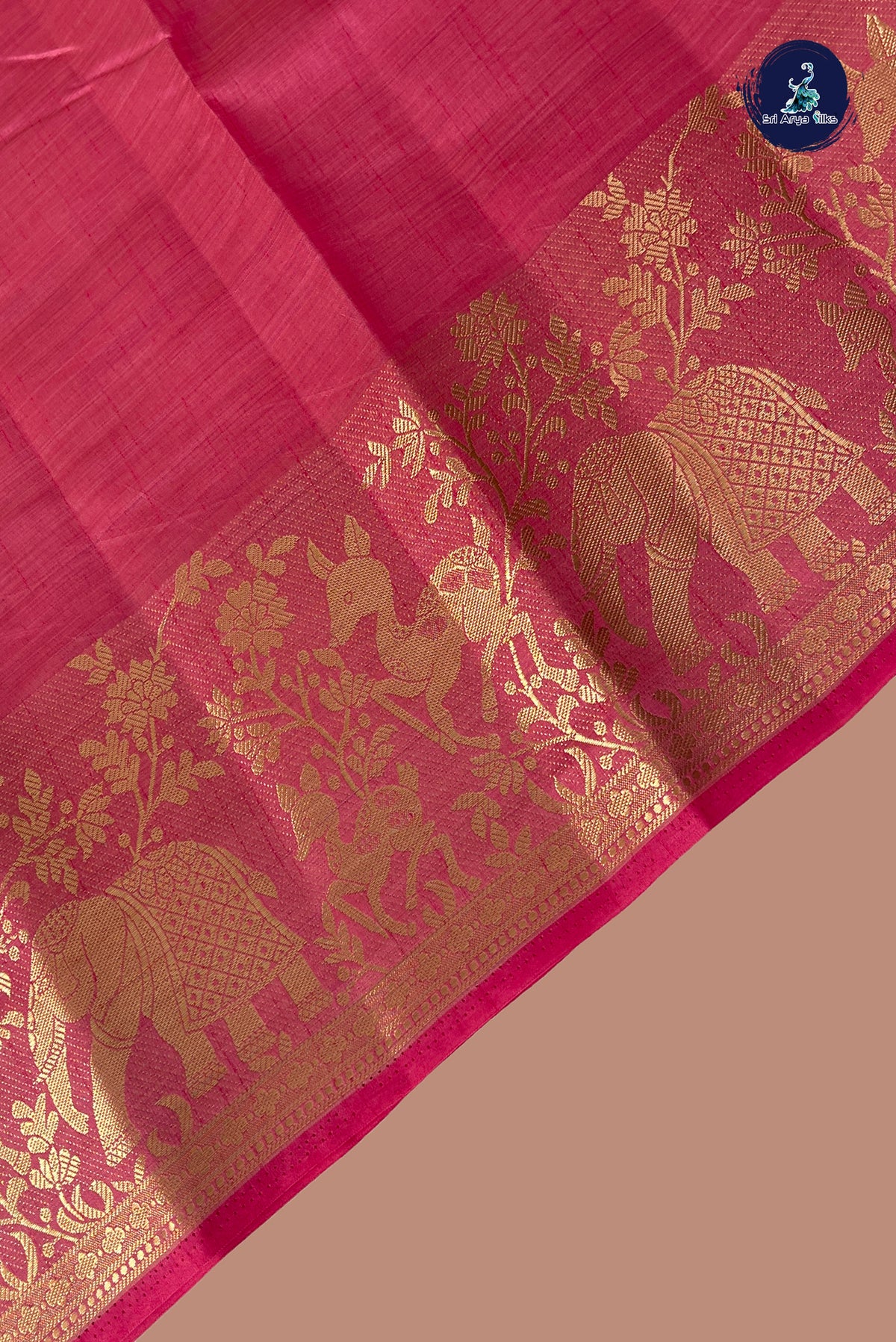 Light Pink Semi Tussar Saree With Plain Pattern
