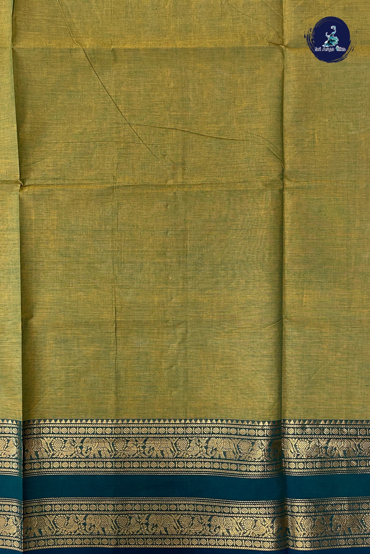 Yellowish Green Kanchi Cotton Saree With Plain Pattern