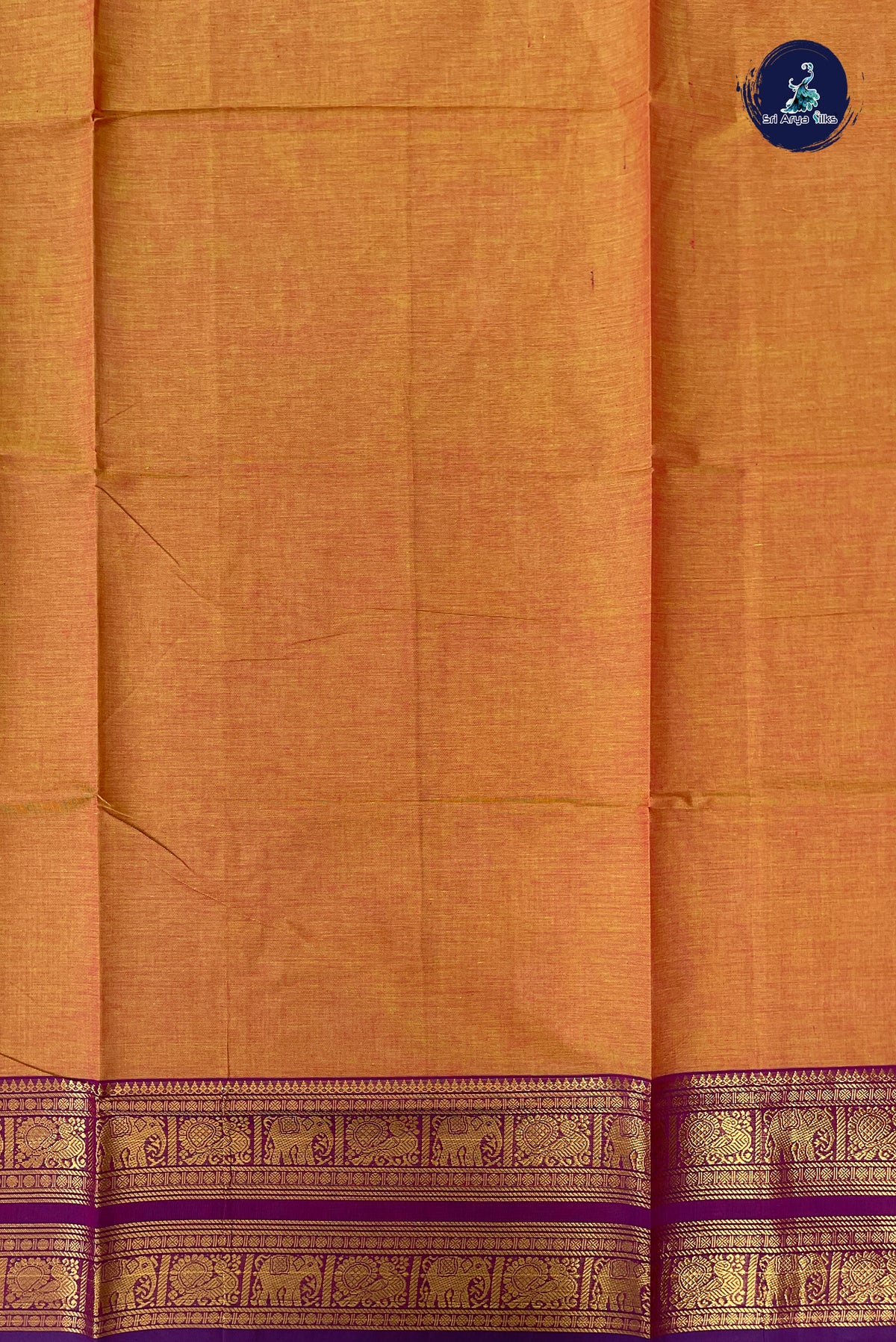 Lite Mustard Orange Kanchi Cotton Saree With Plain Pattern
