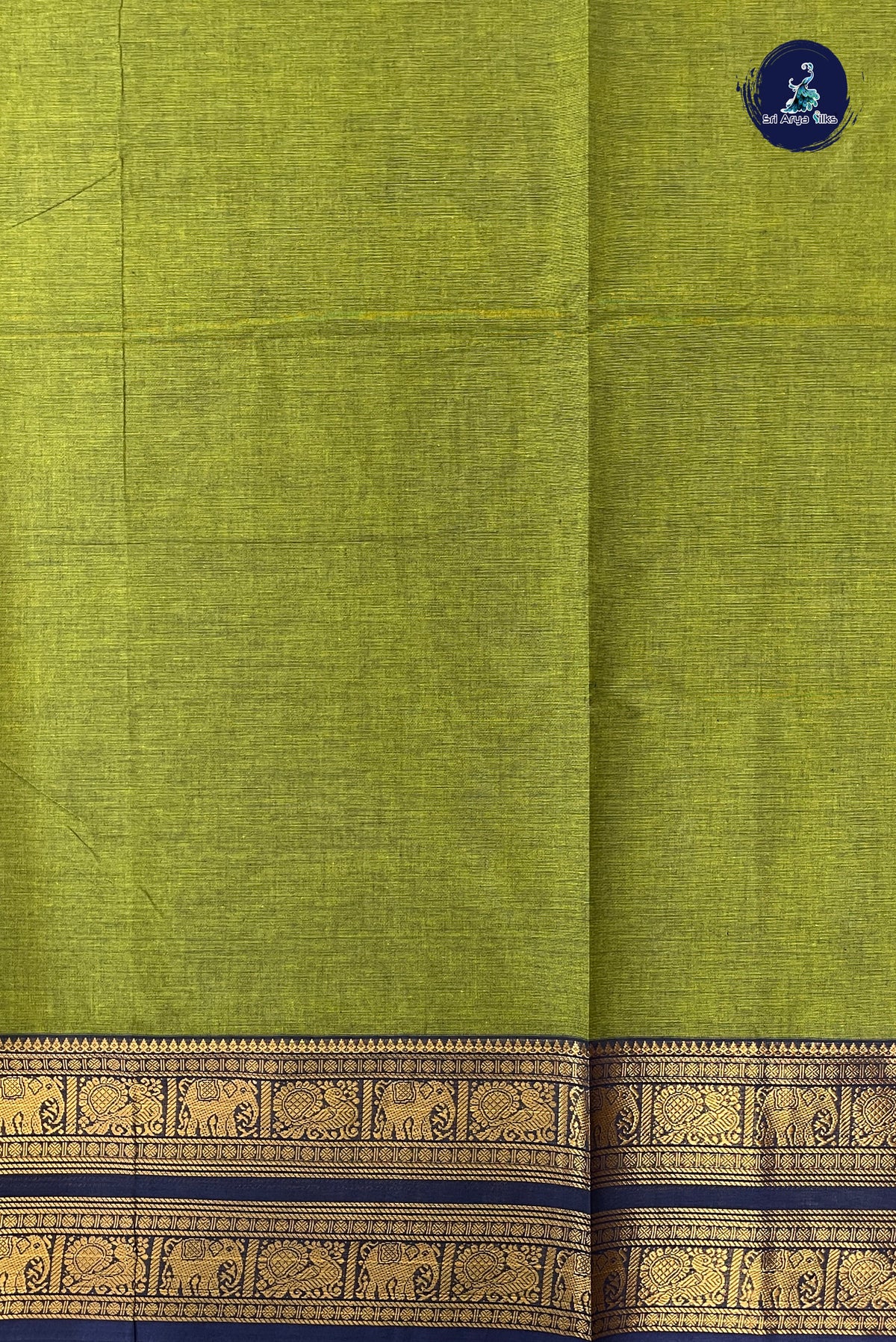 Green Kanchi Cotton Saree With Plain Pattern
