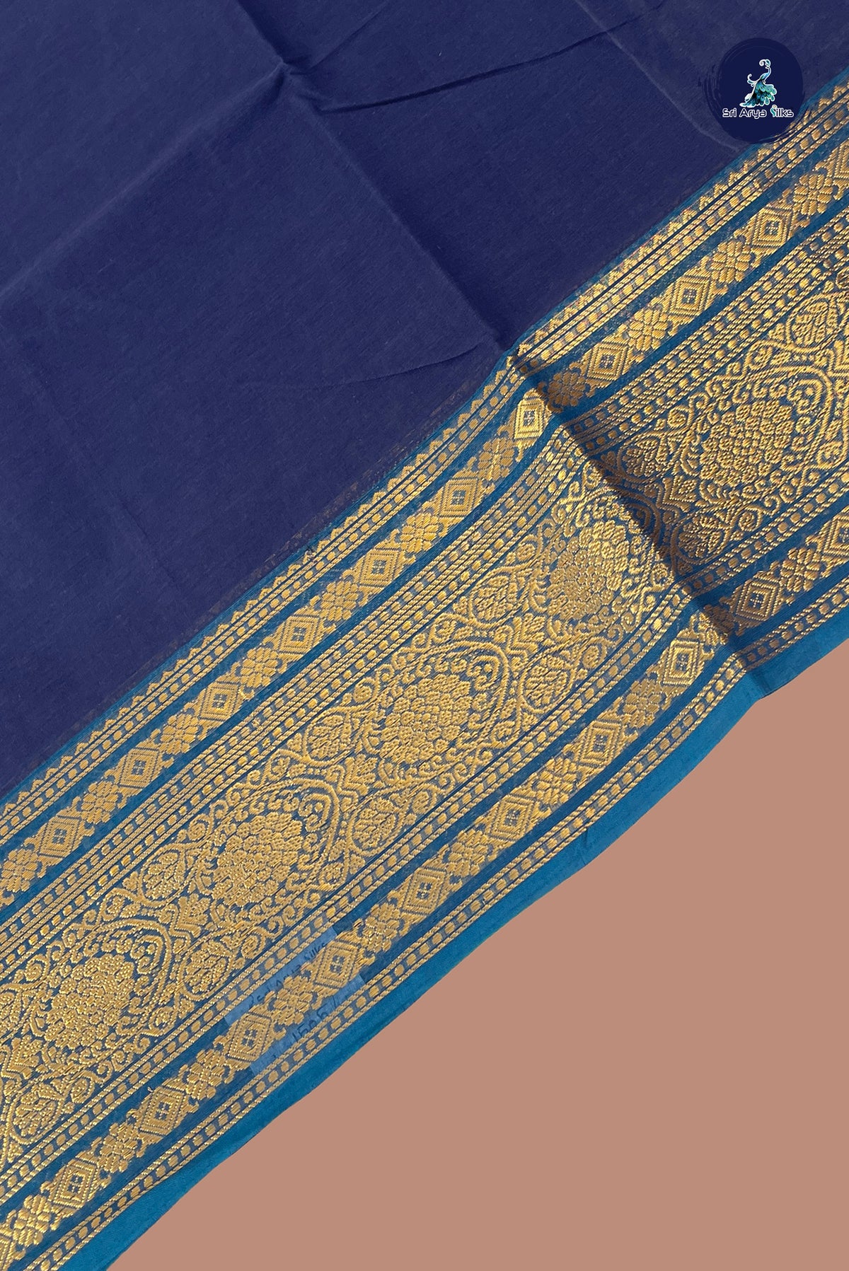 Navy Blue Kanchi Cotton Saree With Plain Pattern