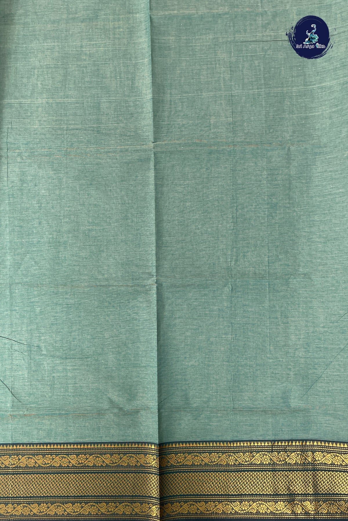 Bluish Green Kanchi Cotton Saree With Plain Pattern