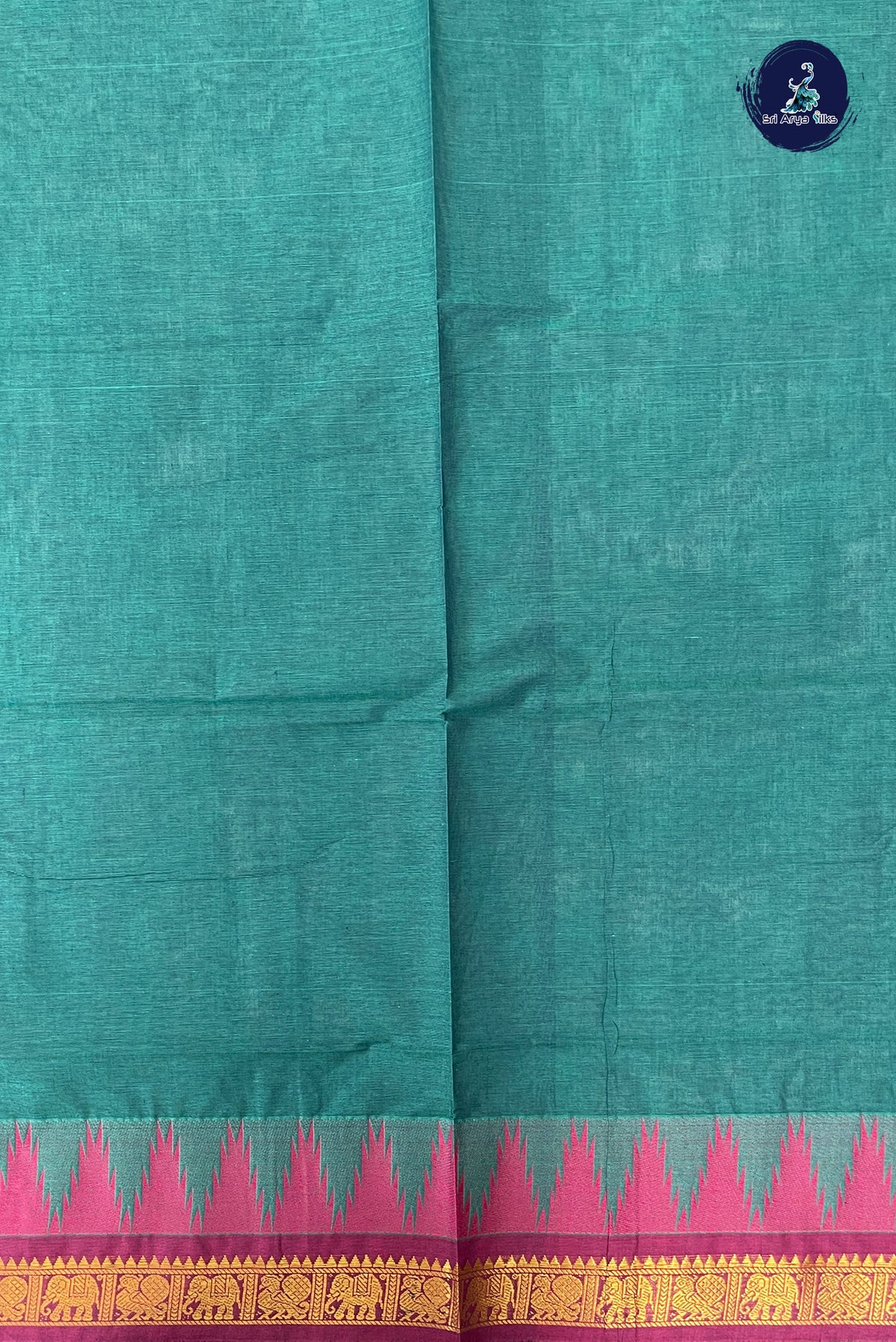 Teal Kanchi Cotton Saree With Plain Pattern