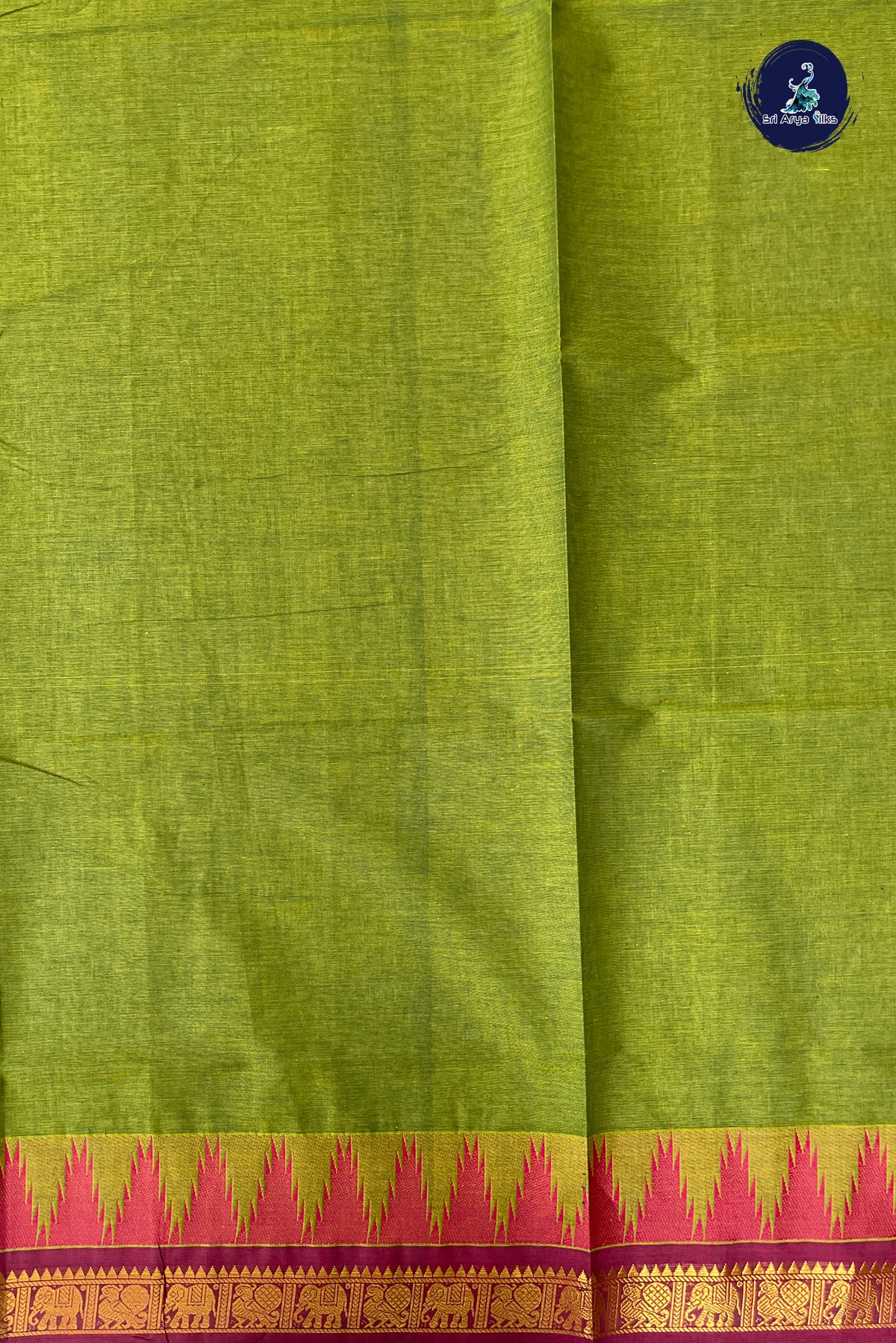 Green Kanchi Cotton Saree With Plain Pattern
