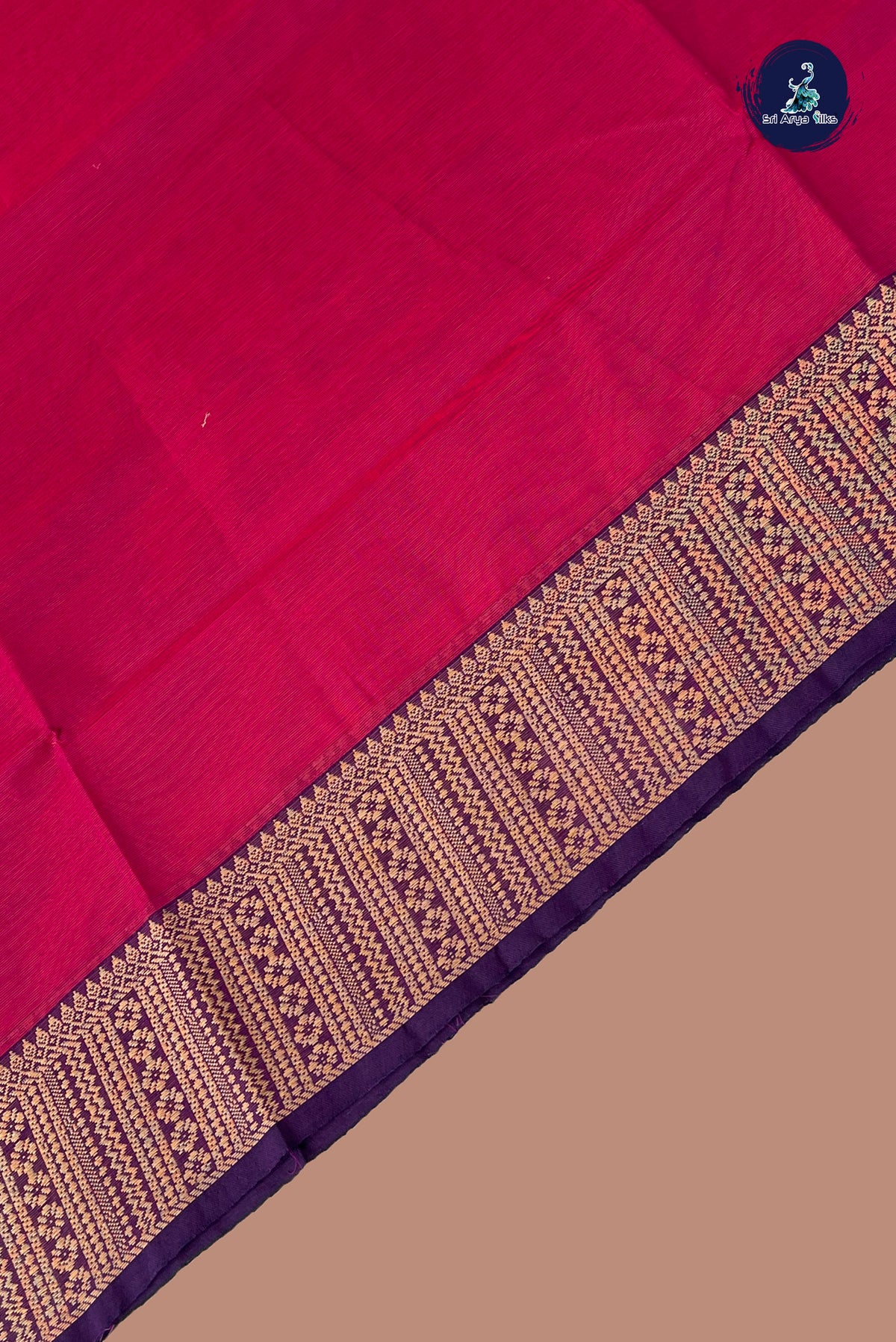 Reddish Pink Chettinad Cotton Saree With Plain Pattern