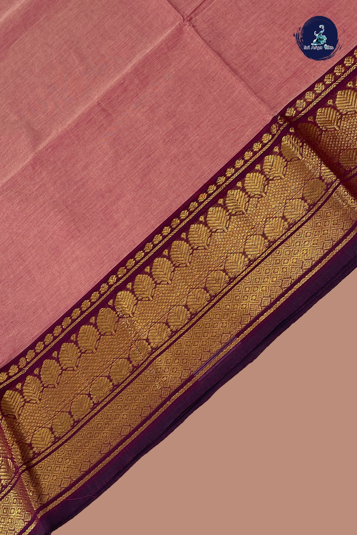 Light Pink Kanchi Cotton Saree With Plain Pattern