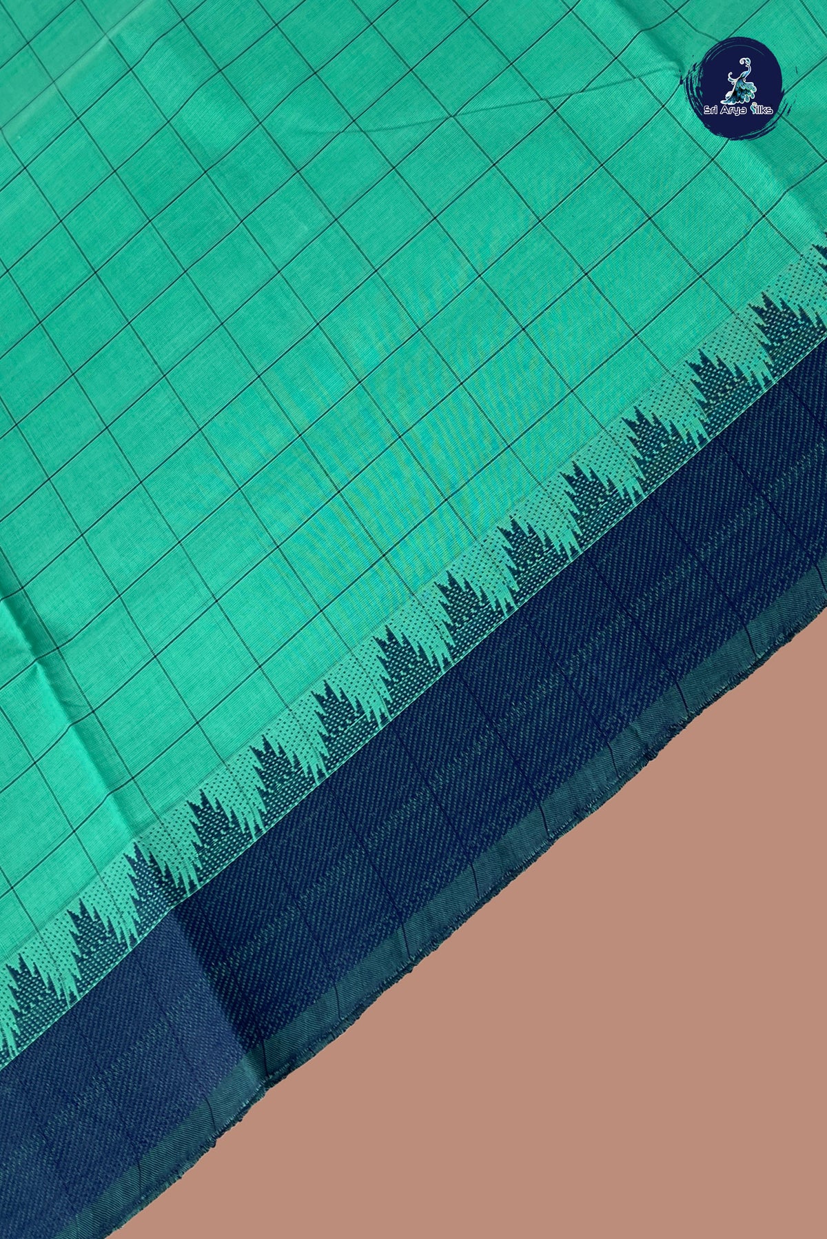 Green Chettinad Cotton Saree With Checked Pattern