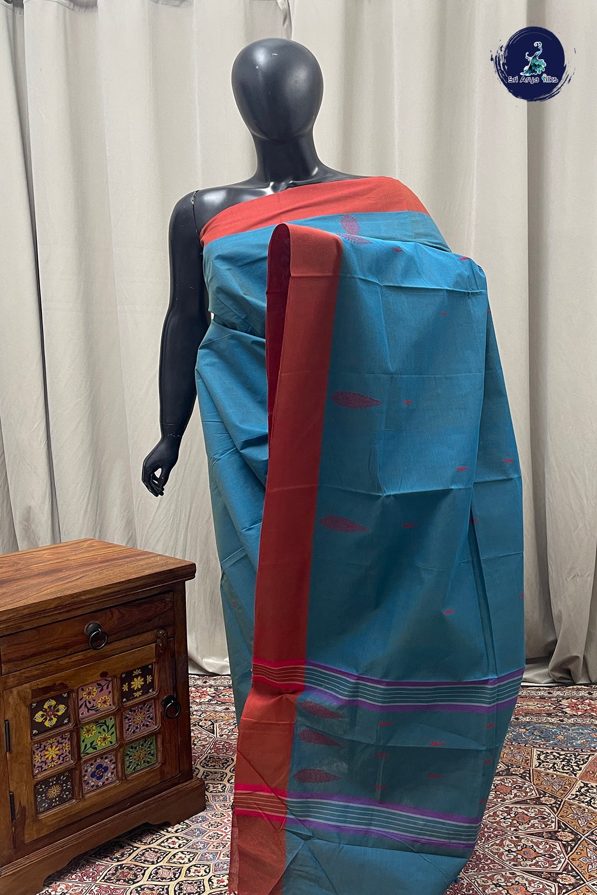 Blue Kanchi Cotton Saree With Buttas Pattern