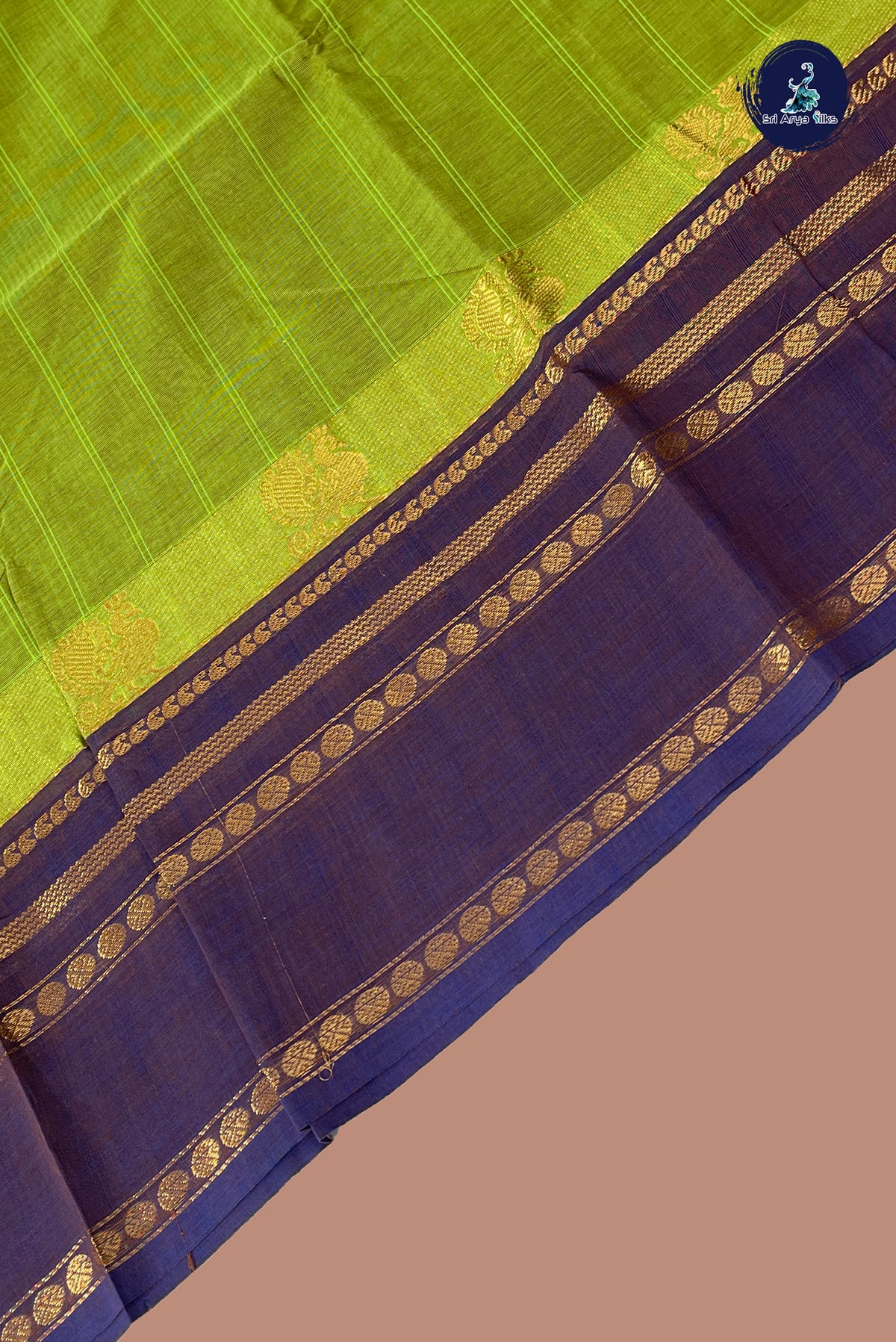 Light Green Chettinad Cotton Saree With Stripes Pattern