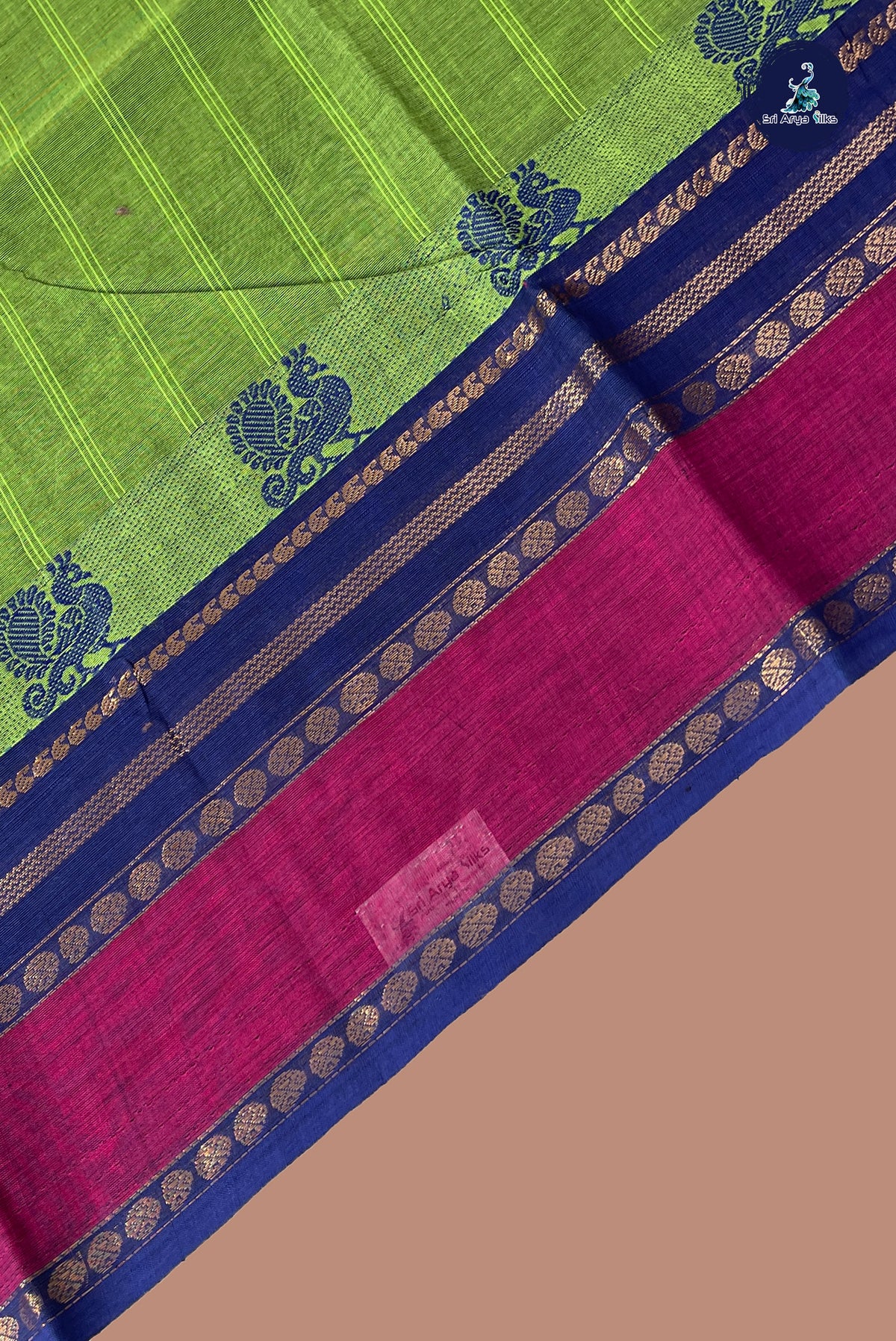 Green Chettinad Cotton Saree With Stripes Pattern