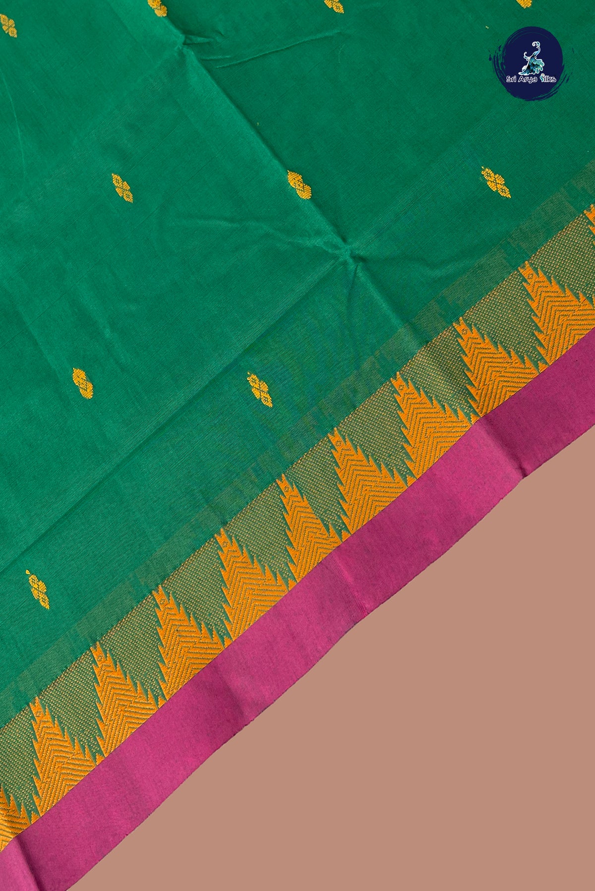 Green Chettinad Cotton Saree With Buttas Pattern