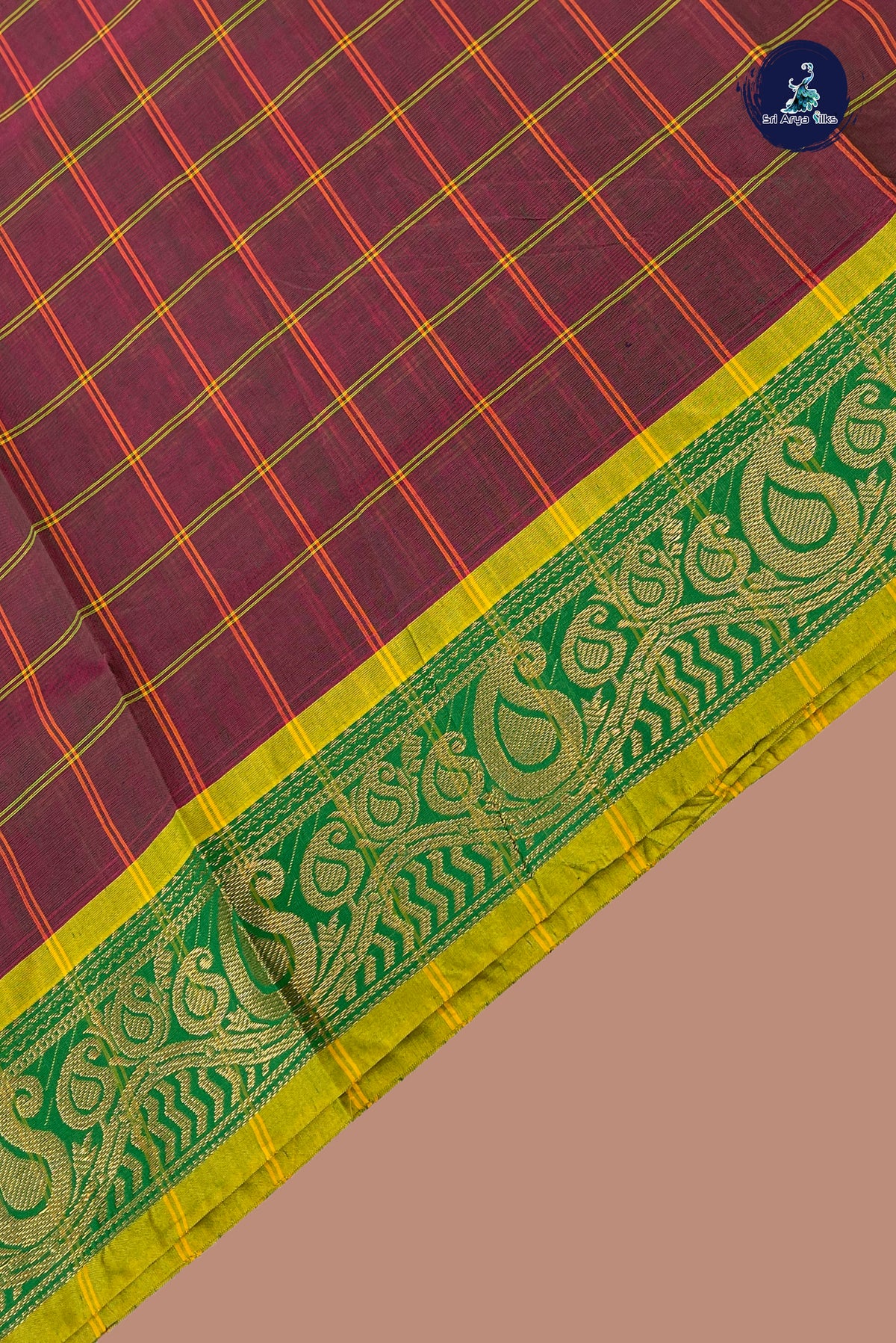 Manthulir Chettinad Cotton Saree With Checked Pattern