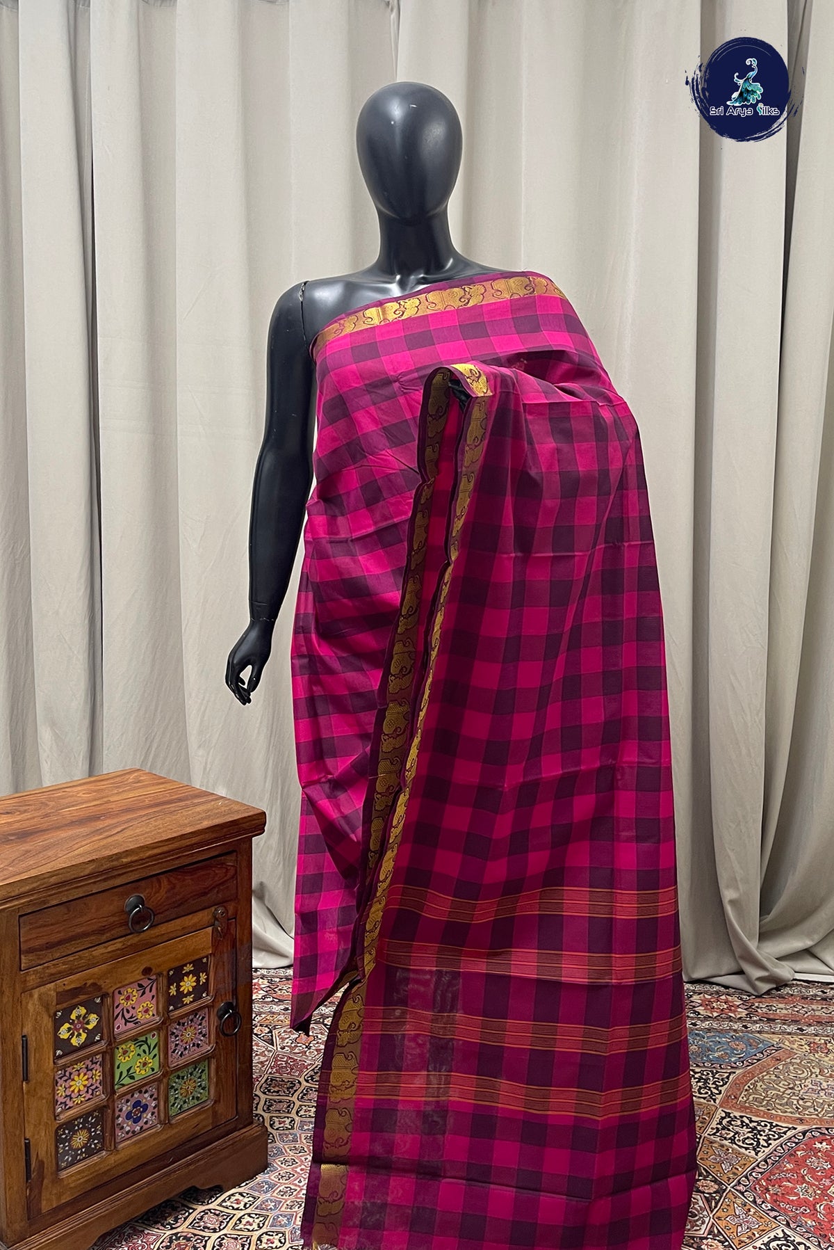 Multi Colour Chettinad Cotton Saree With Paalum Pazham Kattam Pattern