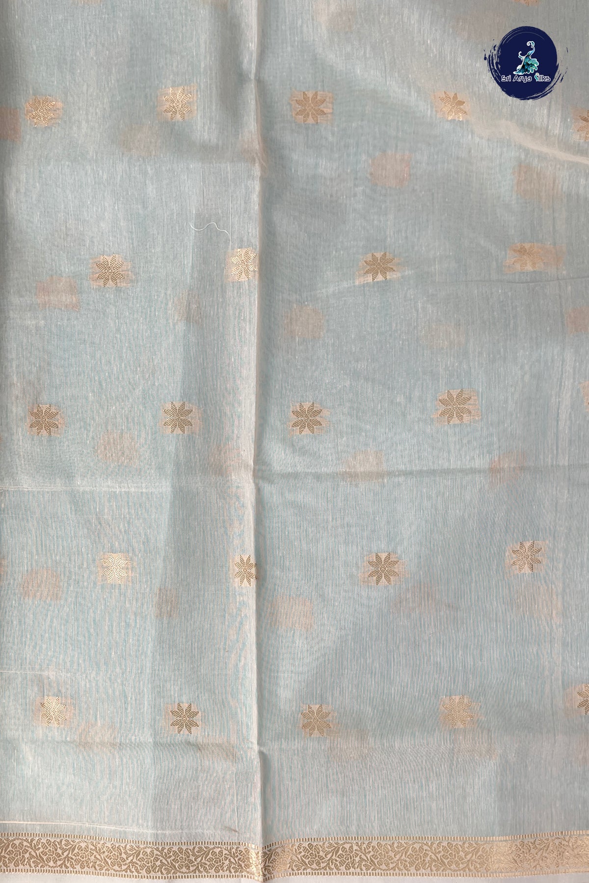 Teal Maheswari Silk Cotton Sarees With Zari Buttas Pattern