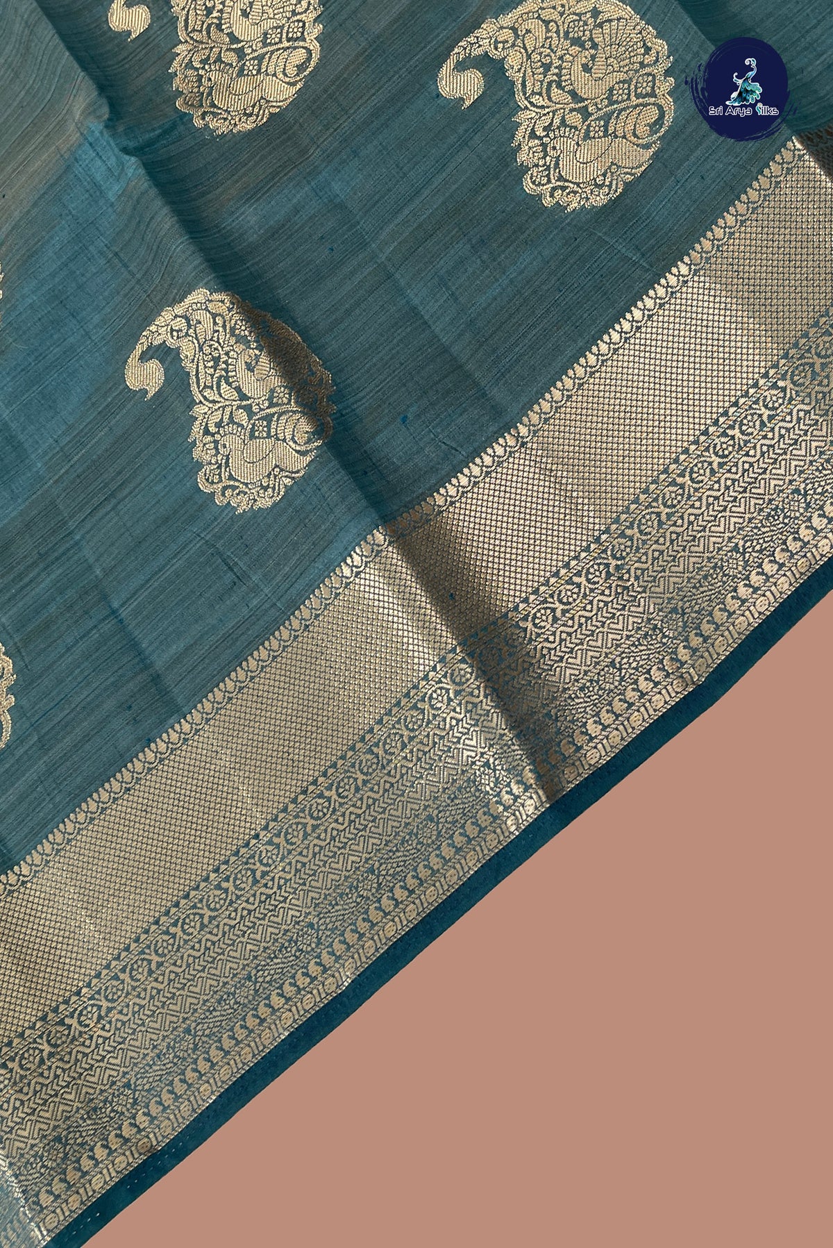 Green Semi Tussar Saree With Zari Buttas Pattern