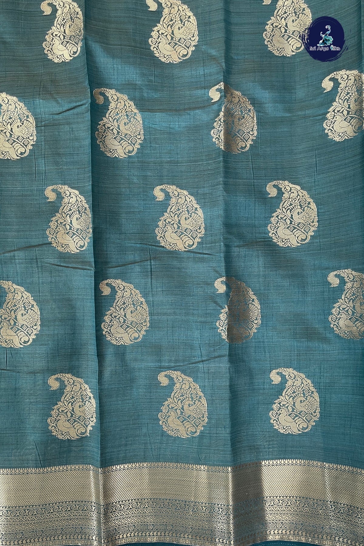 Green Semi Tussar Saree With Zari Buttas Pattern