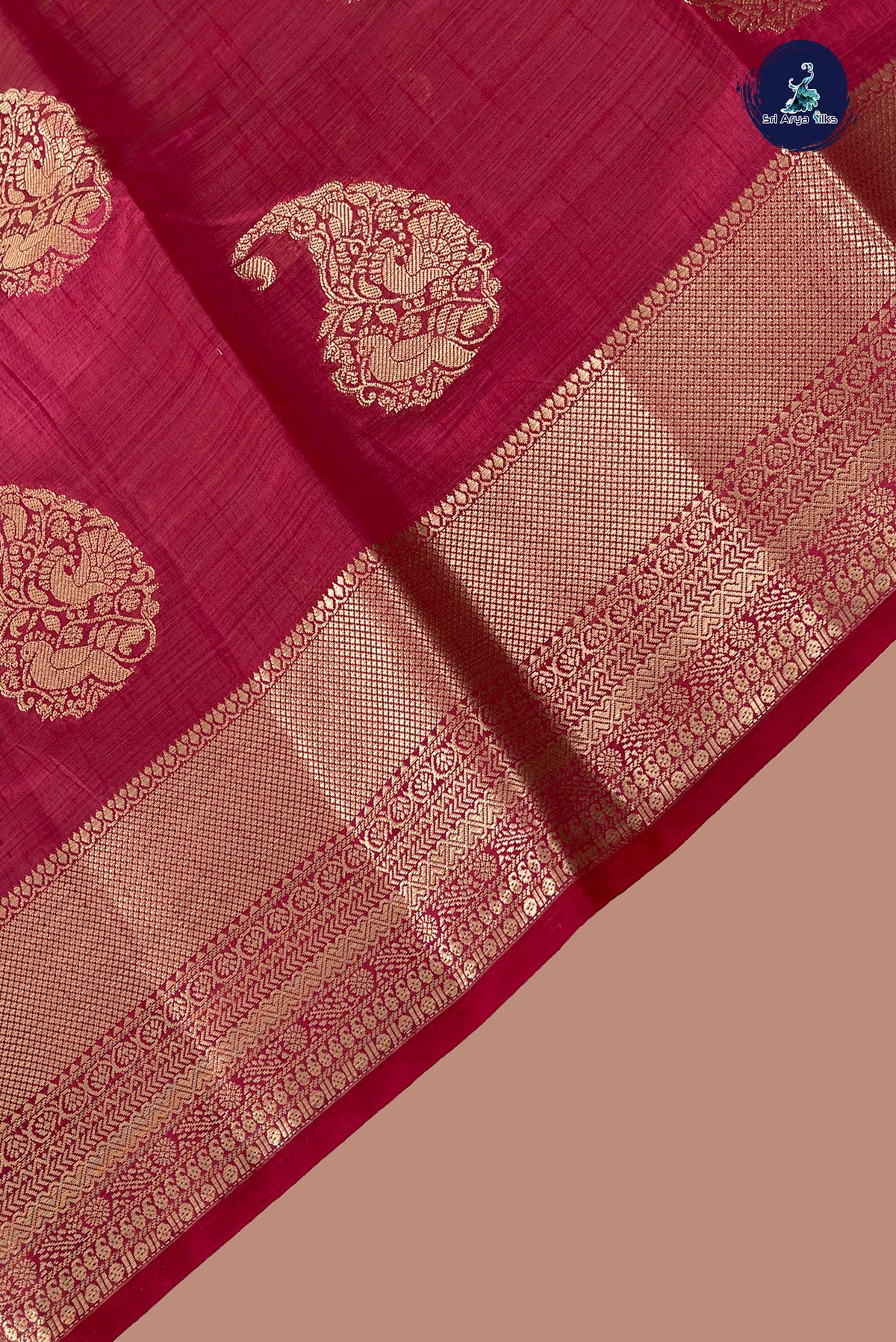 Dark Pink Semi Tussar Saree With Zari Buttas Pattern