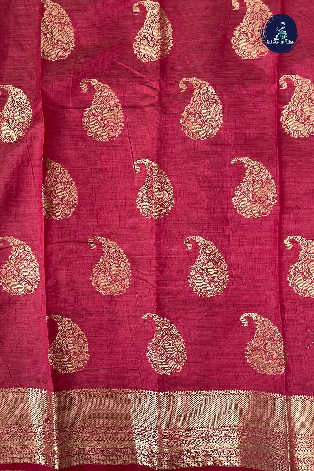 Dark Pink Semi Tussar Saree With Zari Buttas Pattern
