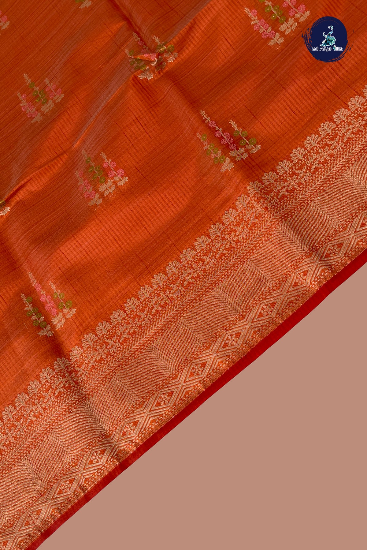 Rust Semi Tussar Saree With Zari Buttas Pattern