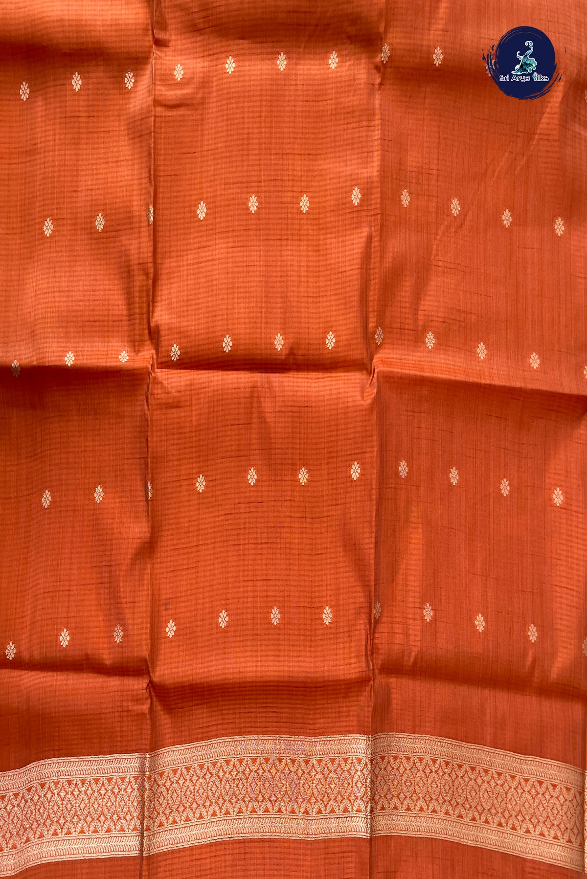 Rust Semi Tussar Saree With Zari Buttas Pattern