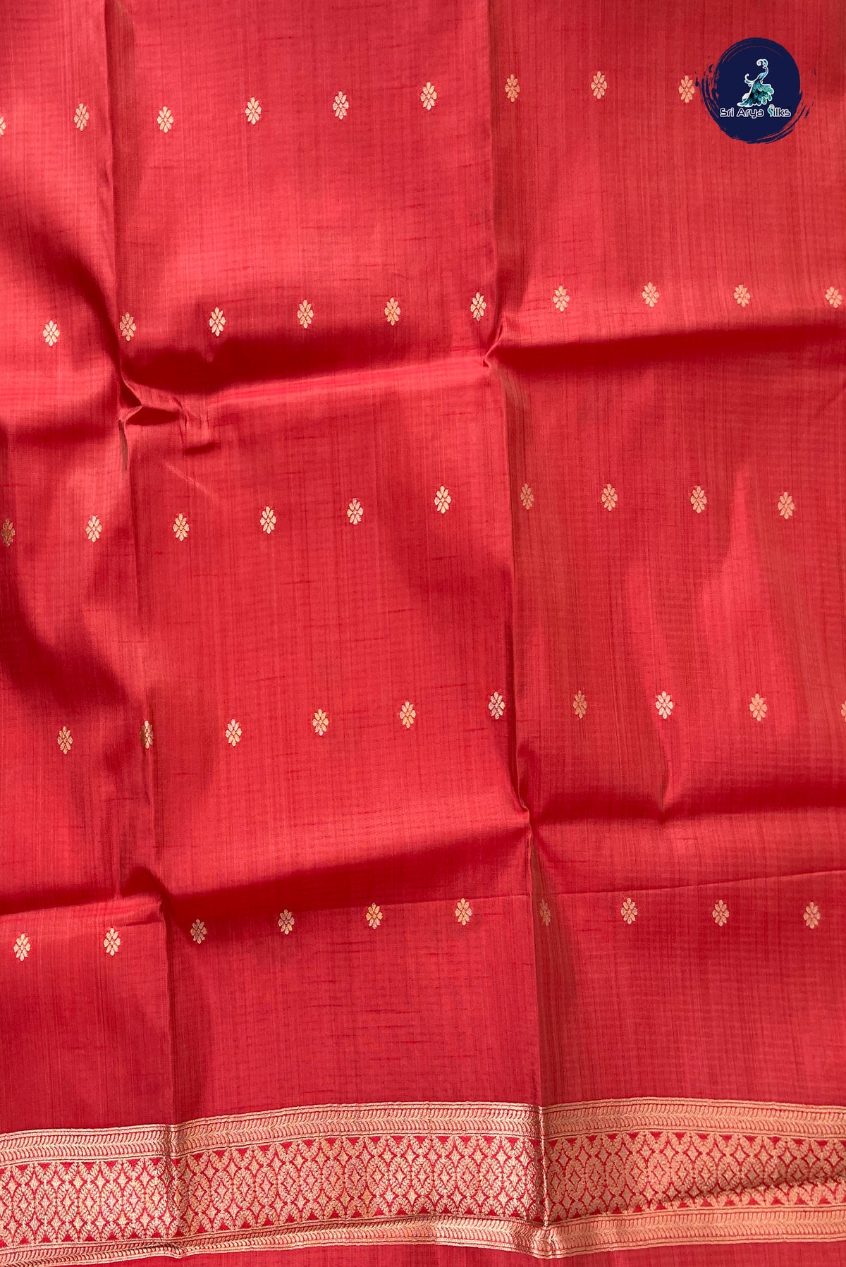 Red Semi Tussar Saree With Zari Buttas Pattern